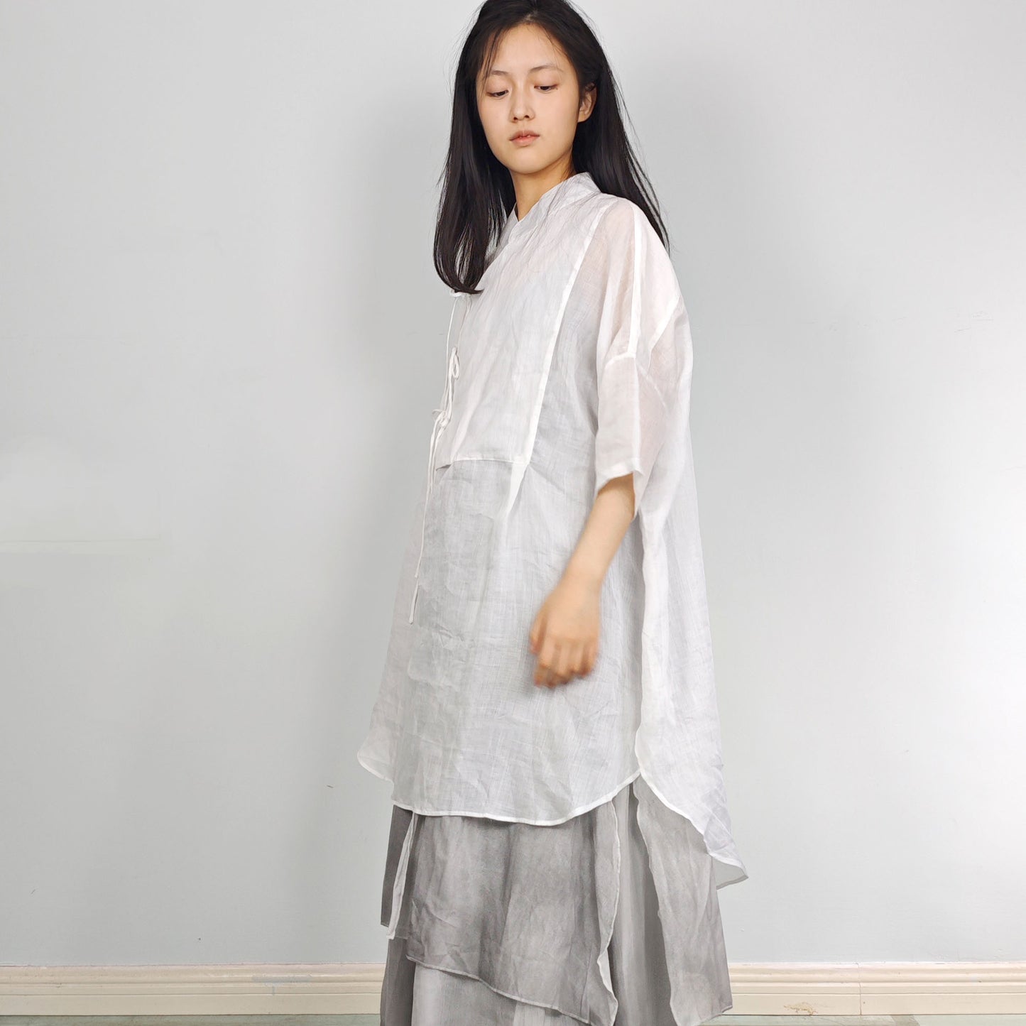 Ramie shirtdress Hanfu Shirt Hanfu Long Shirtdress Chinese Hanfu Top Modified Hanfu Ramie Dress Shirt Neza Studio Custom Made Linen Dress wrap dress
