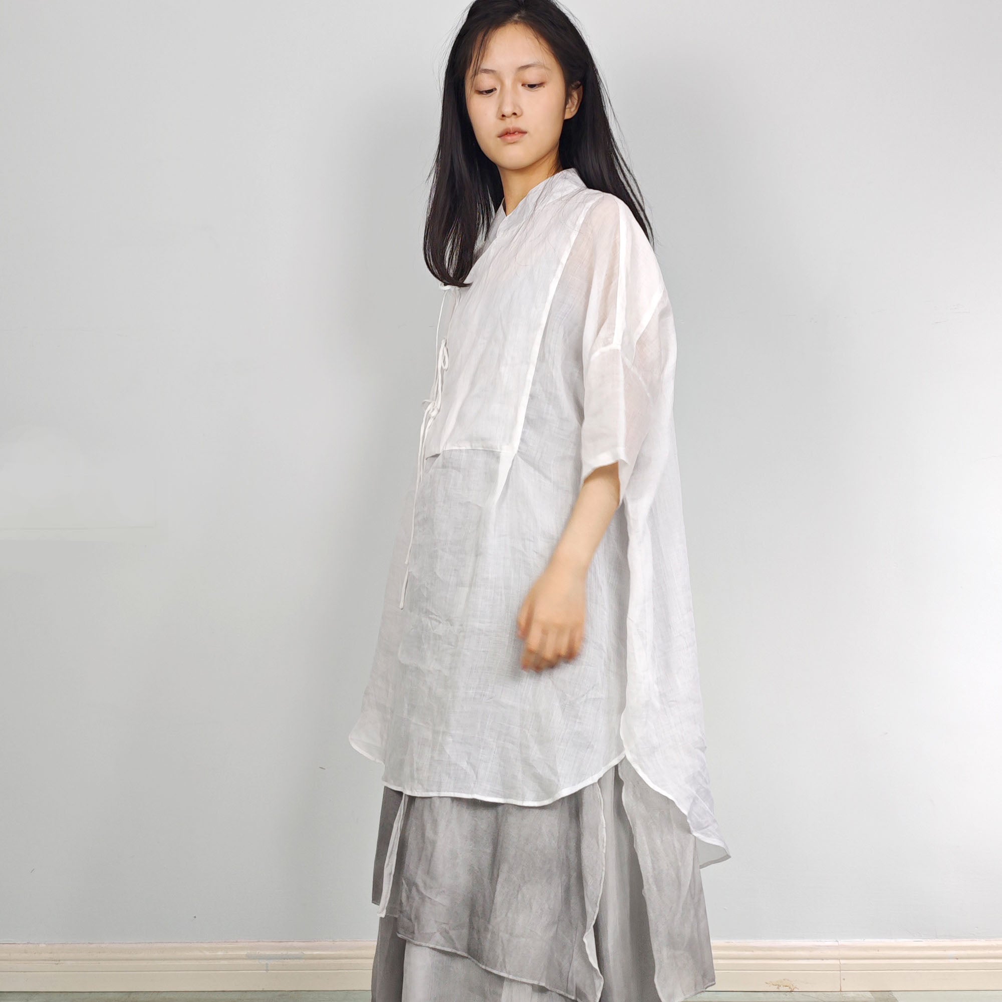 Ramie shirtdress Hanfu Shirt Hanfu Long Shirtdress Chinese Hanfu Top Modified Hanfu Ramie Dress Shirt Neza Studio Custom Made Linen Dress wrap dress