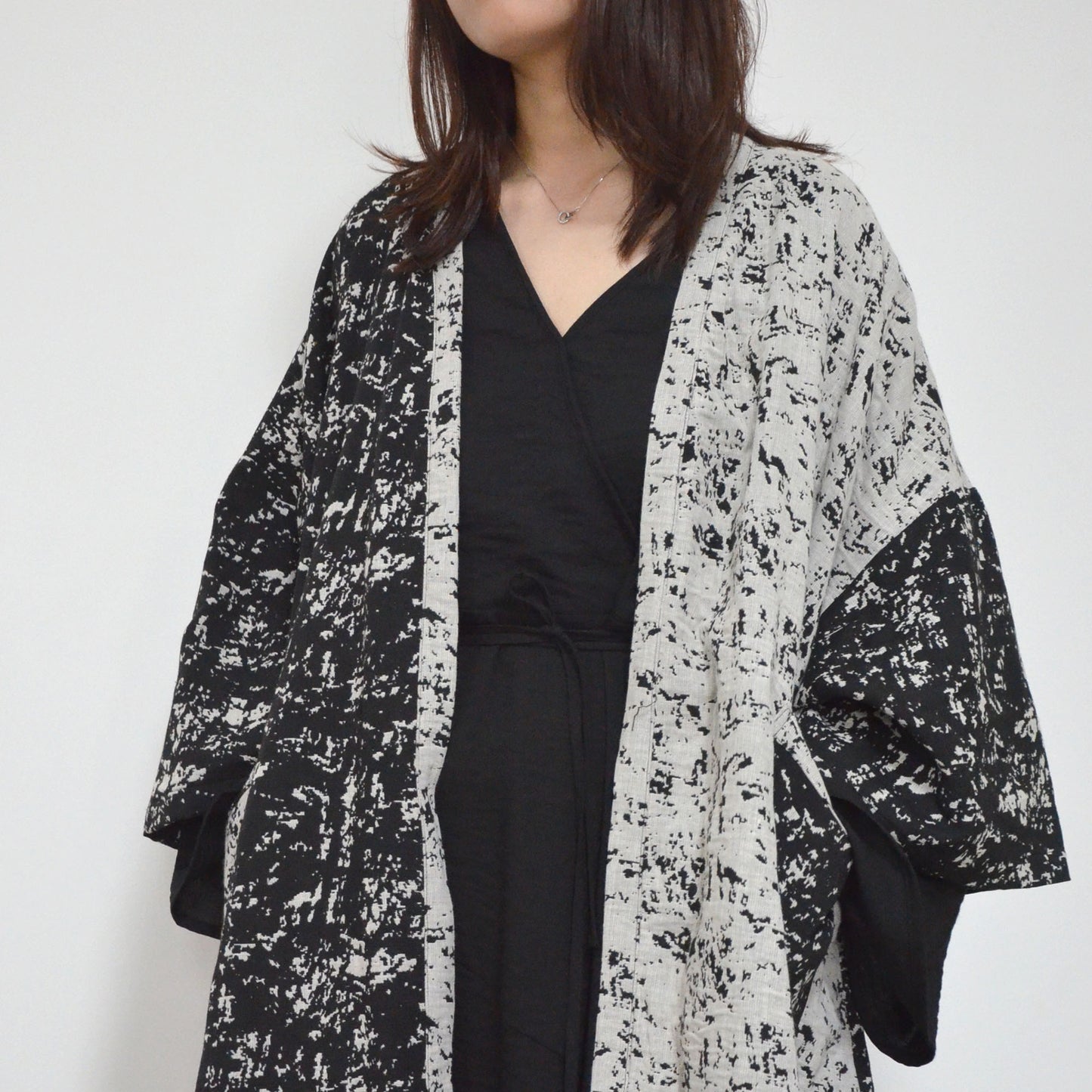 Loose fit Kimono cotton wool mixed abstract fabric color block kimono