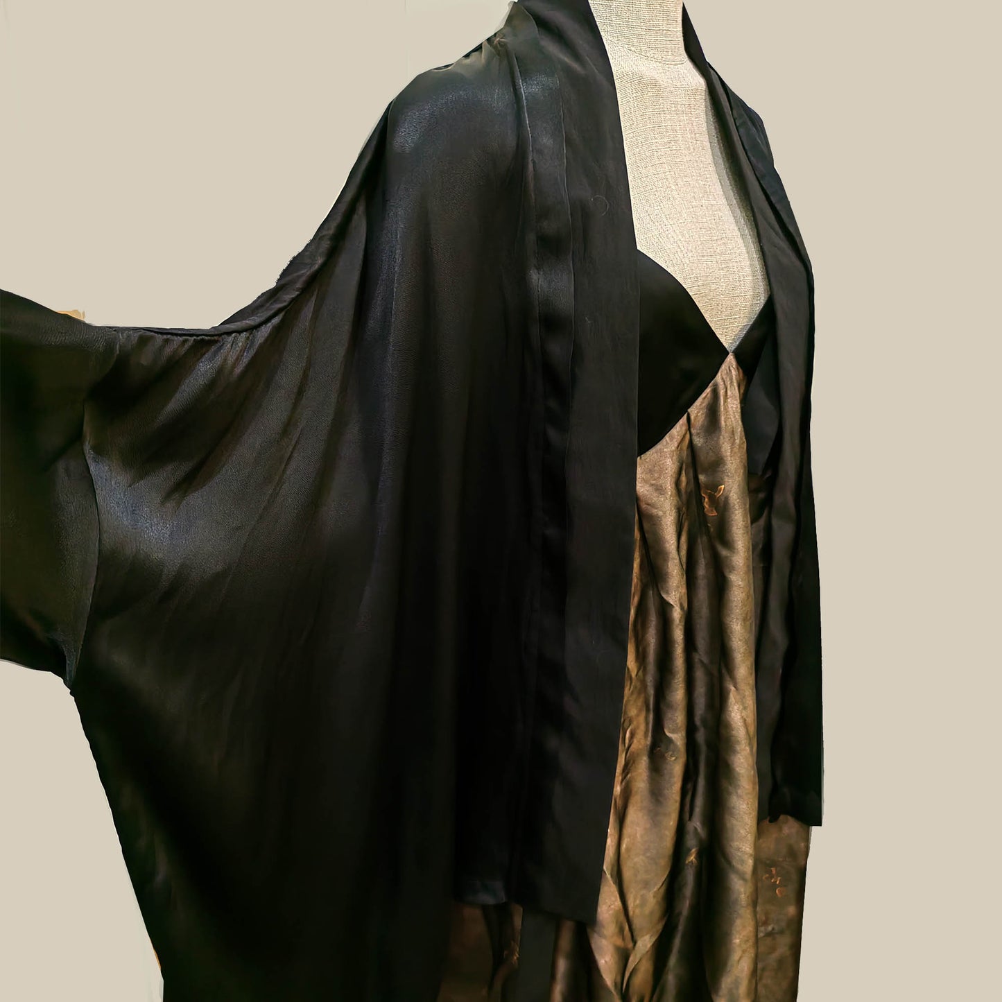 Silk Kimono Style open cardigan loose fit kimono jacket black satin silk blouse