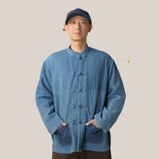 Patchwork Chinese Tang Suit Cotton Shirt Konfu Shirt Tang Suit Top Washed Denim Look Cheongsam Shirt made to order random patched denim Tang