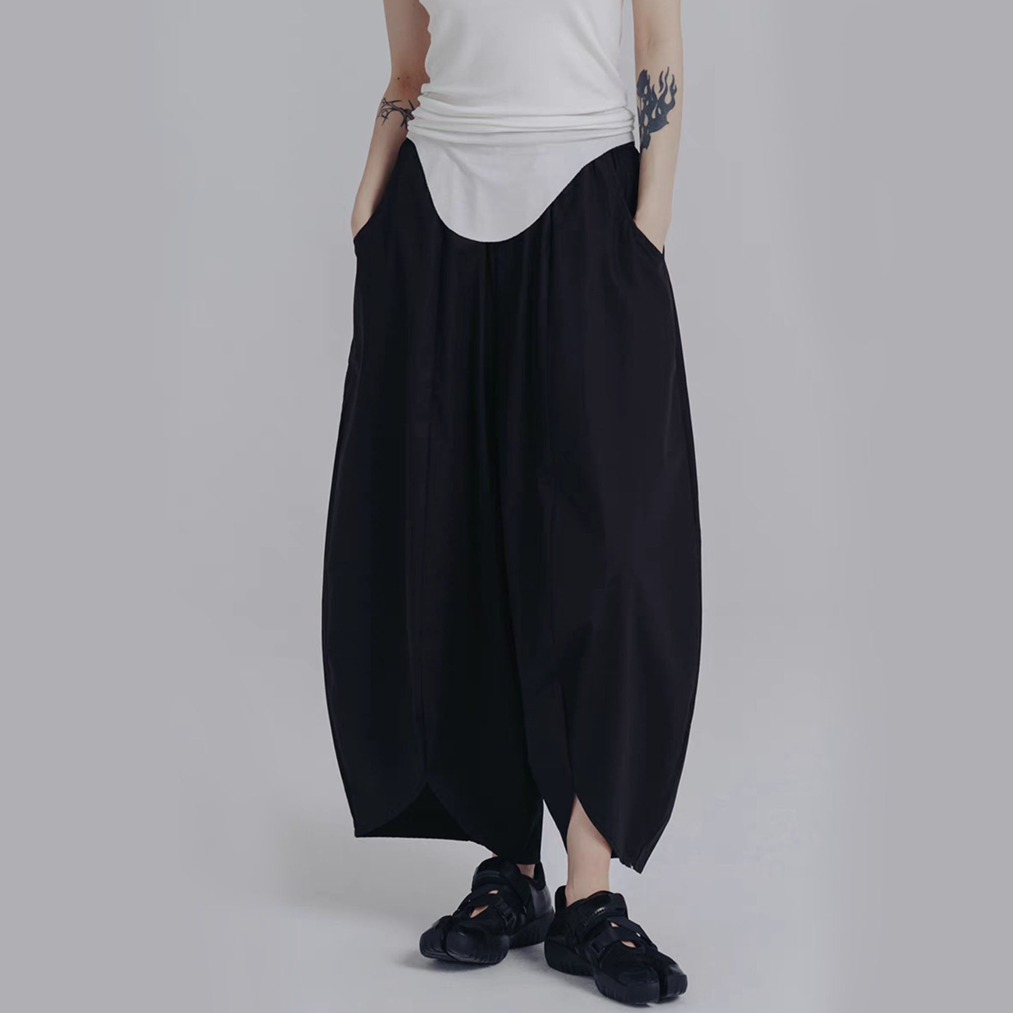 Cotton bud shape pants black cotton pants black cotton loose fit pants