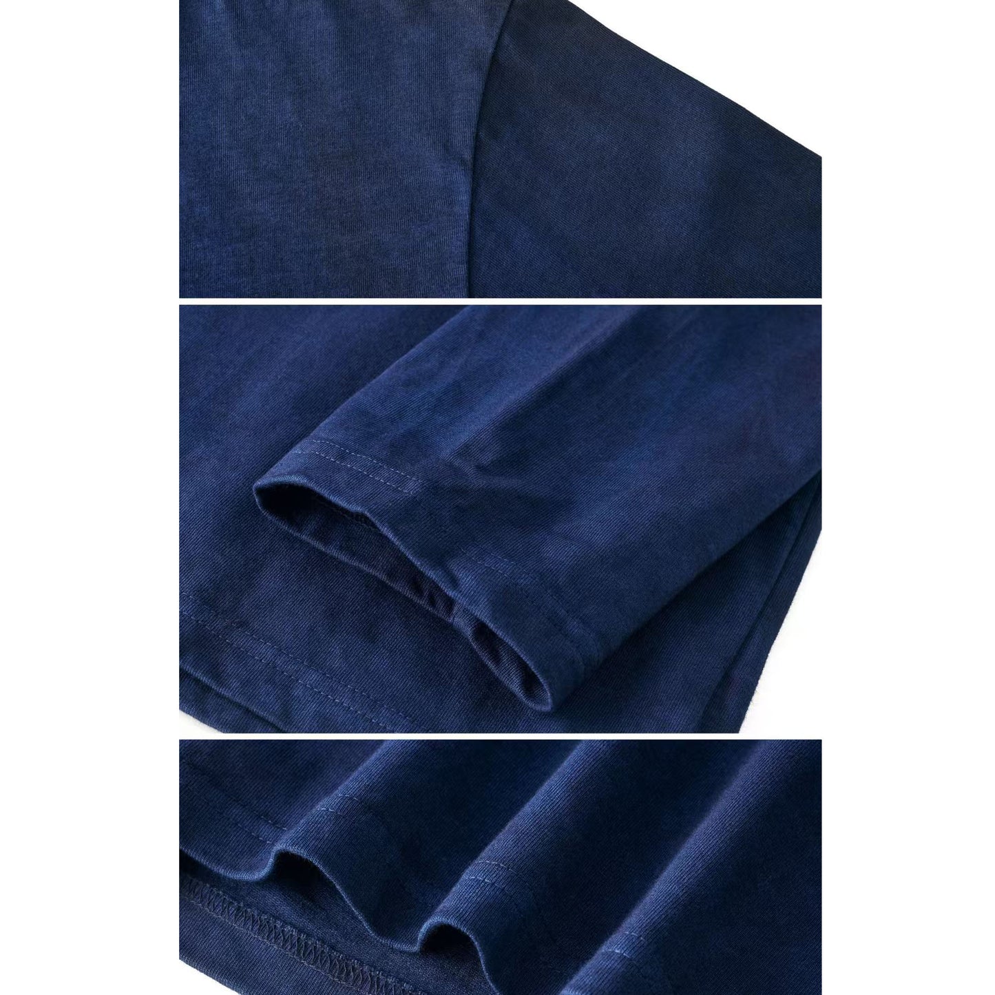 Unisex Indigo plant dyeing long sleeves T shirt with pocket off shoulder regular fit Indigo blue dyeing T shirt 250G