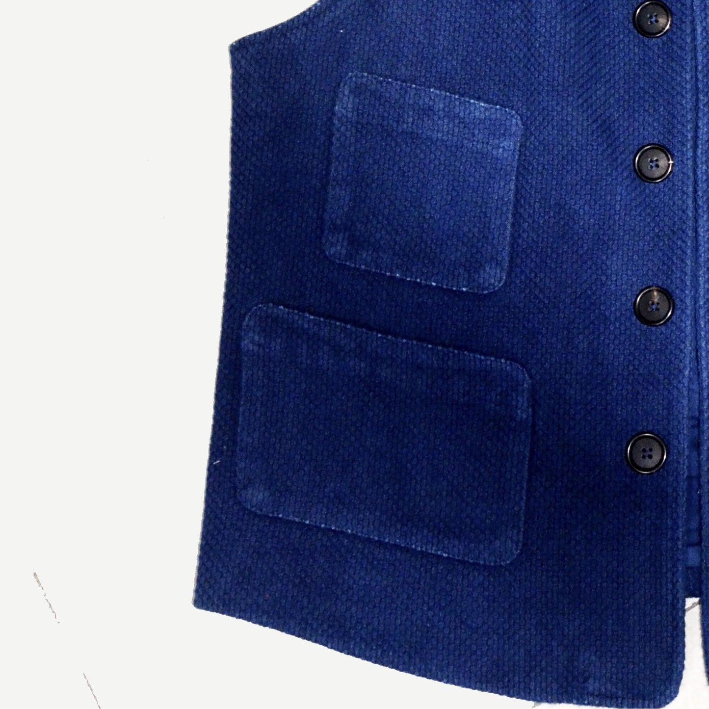 Indigo Blue Hand Dyed Sashiko Workwear Vest Retro Work Waistcoat Blue Plant Dye Neza Studio VTG Style Rework Gilets