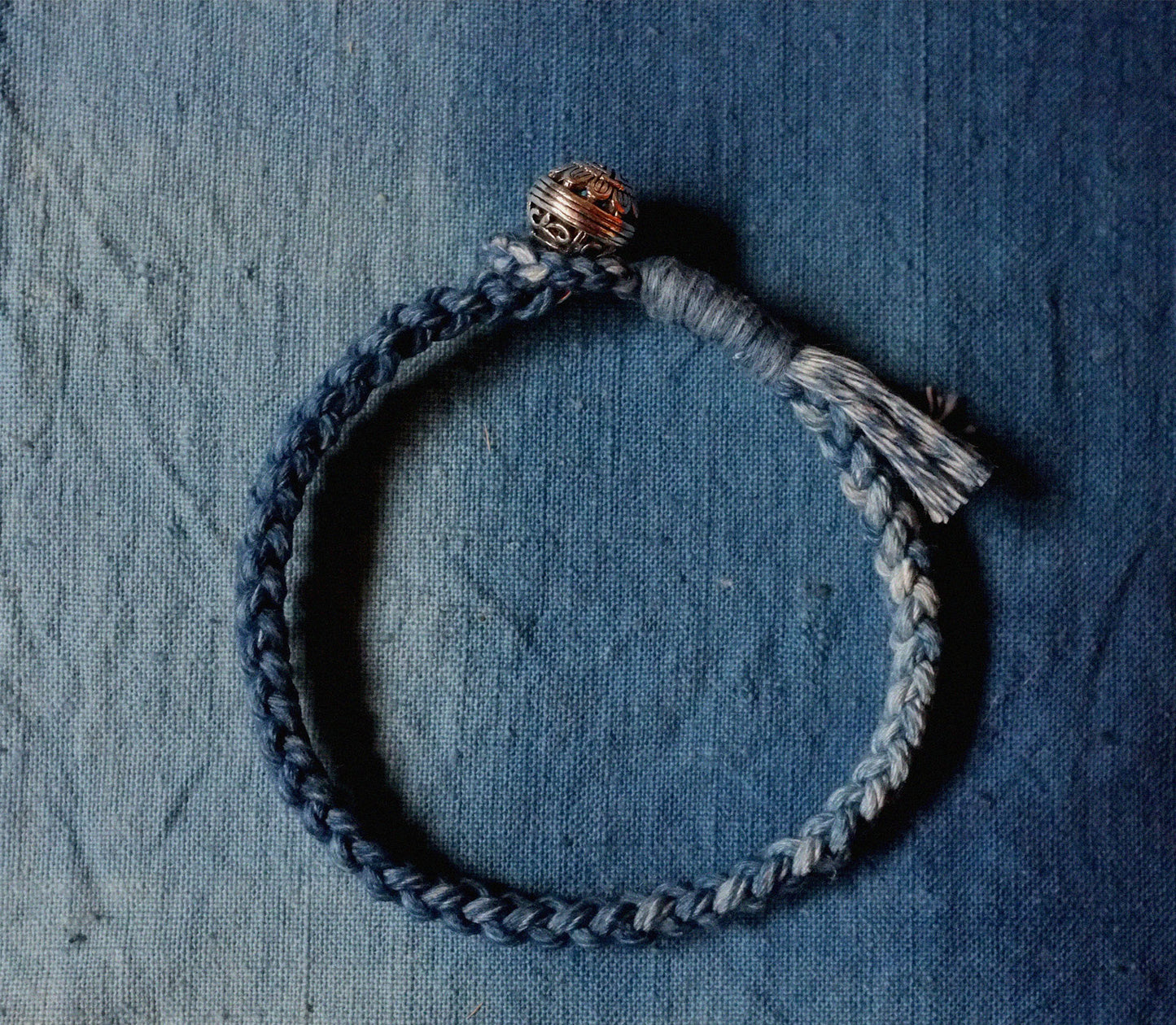 Personalized Initial Indigo Hand dye Blue braided pattern unisex kumihimo bracelet with Copper buckle 3 sizes gift