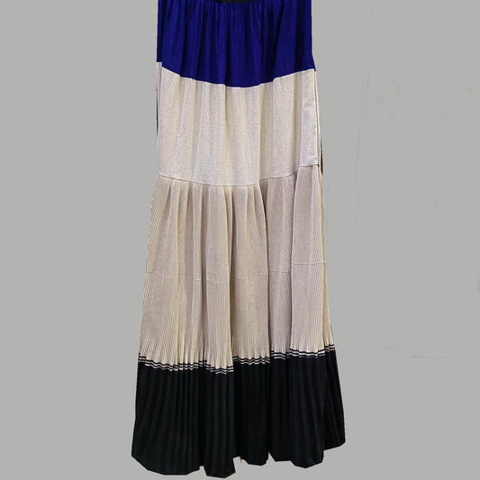 Yi skirt pleates skirt hand made pleated cotton skirt max length color block skirt