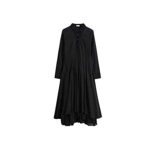 Retro style long dress linen cotton dress long sleeves layered dress