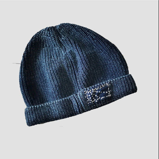 Indigo Blue Cotton Knitted Hat Wash finishing Knit beanie, basic knit beanie, navy blue beanie, knit hat, unisex hat Neza Studio