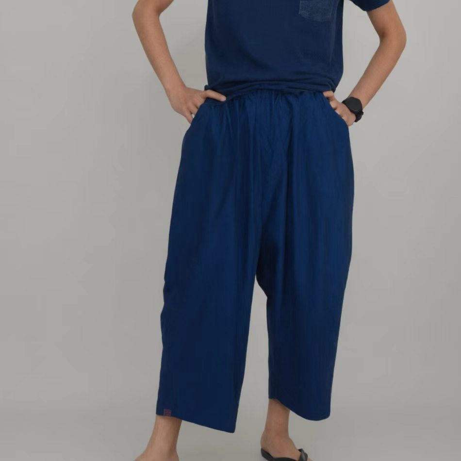 Shining Cotton Satin Fabric Pants wide leg loose fit pants with elastic band waist Unisex