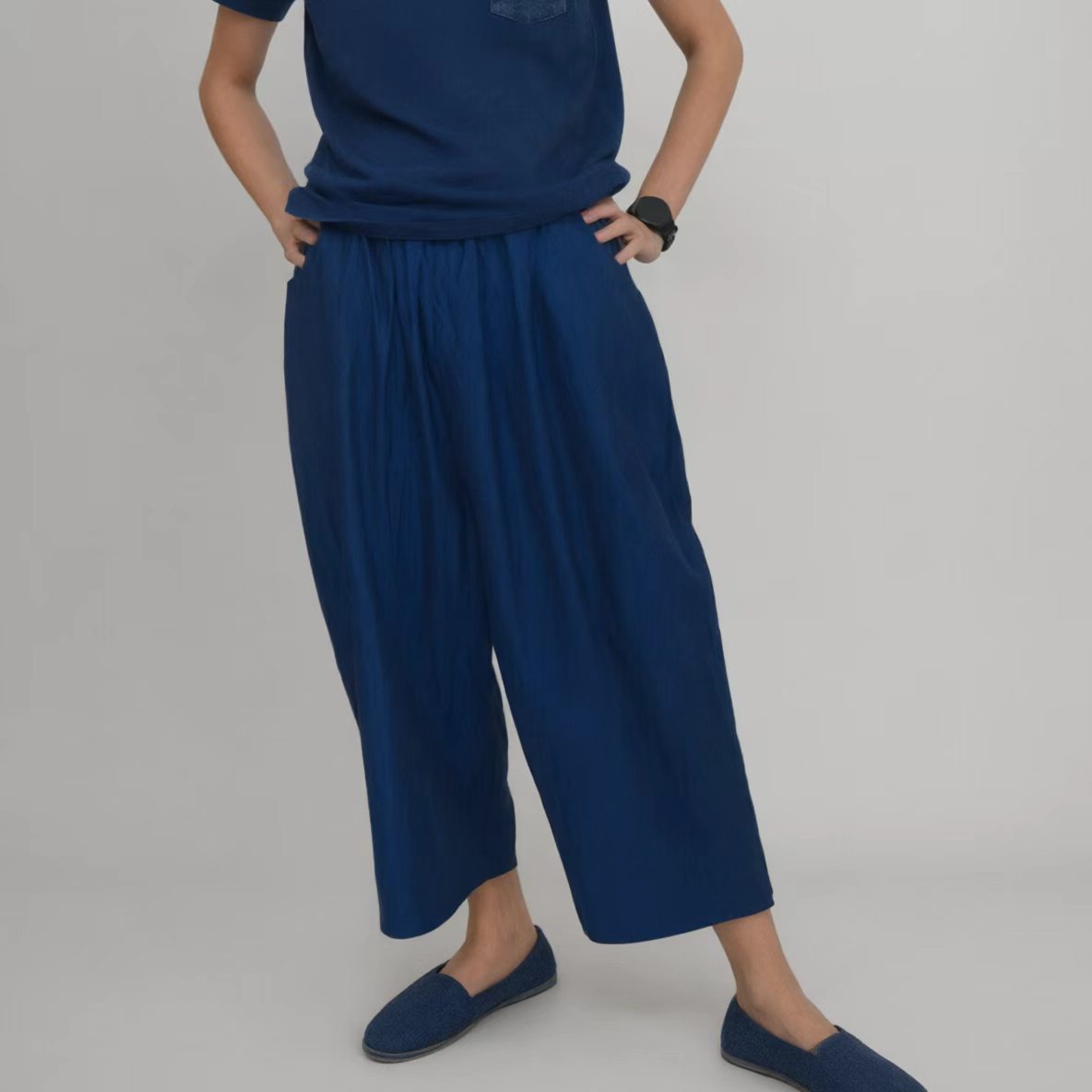 Shining Cotton Satin Fabric Pants wide leg loose fit pants with elastic band waist Unisex