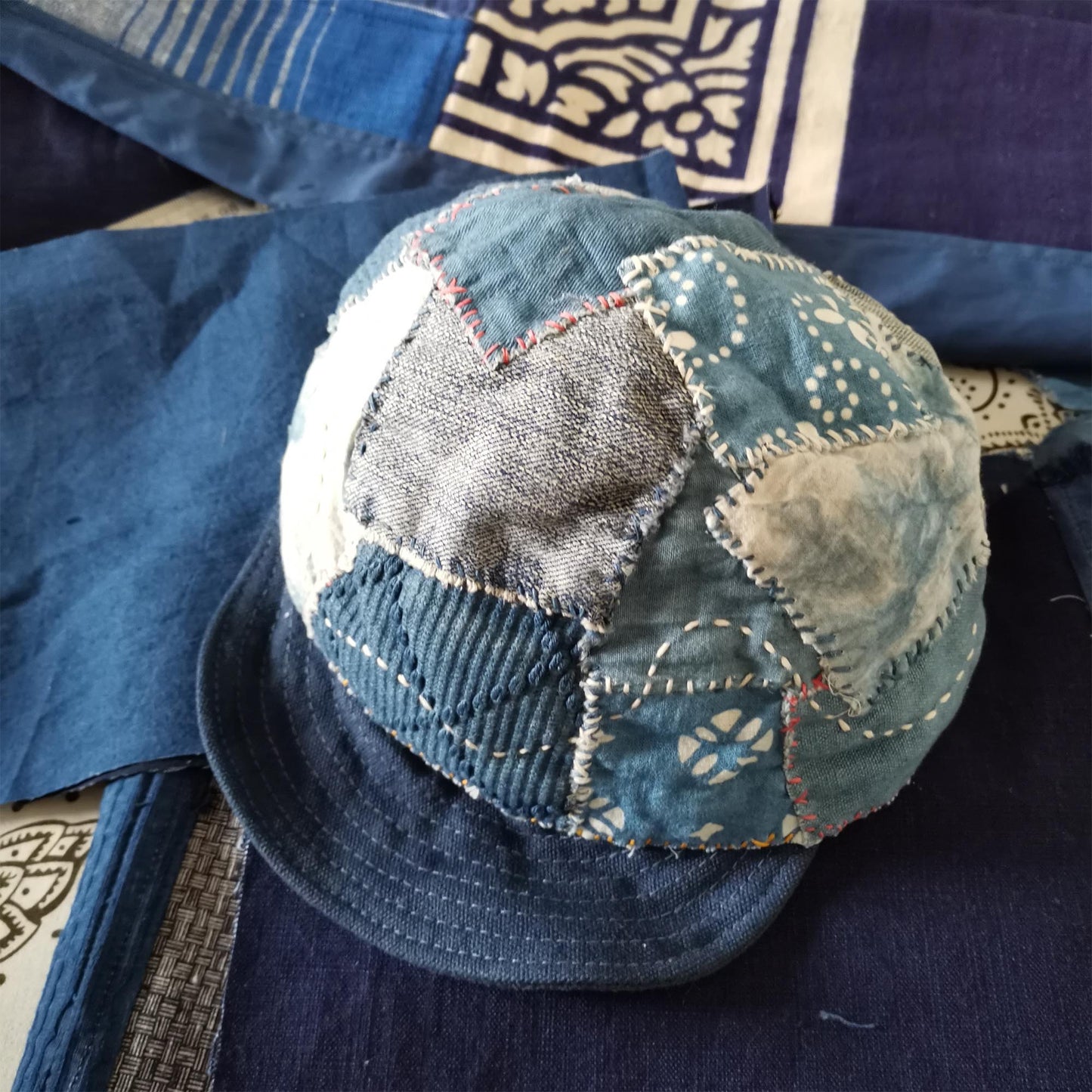 Neza Studio Boro Indigo Blue Cap Japanese Sashiko Patchwork Fabric Soft Newspaper Boy Cap Baseball Cap Retro Hat Boro Hat