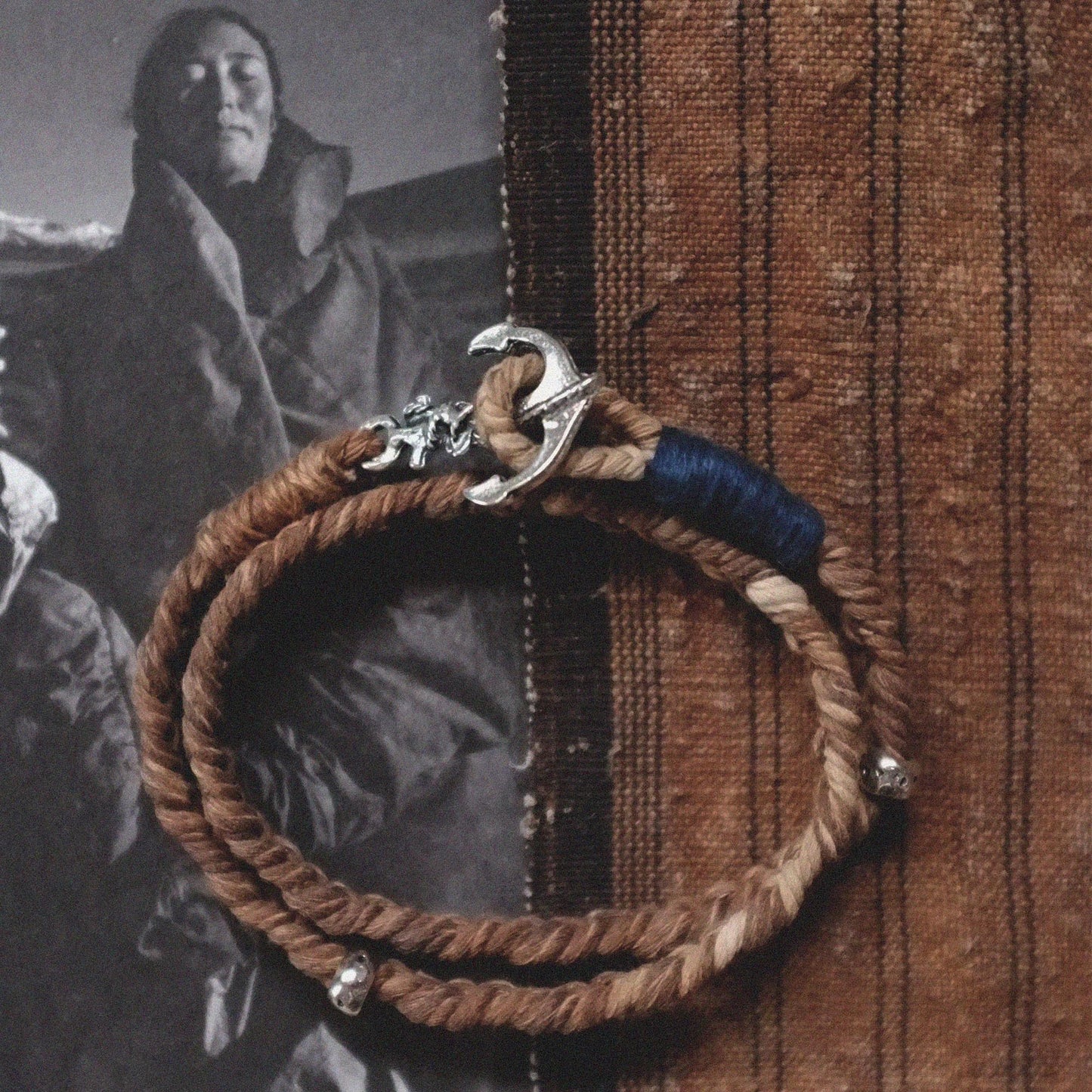 Kumihimo bracelets Indigo dyed cotton yarn and persimmon dyed cotton yarn mixed