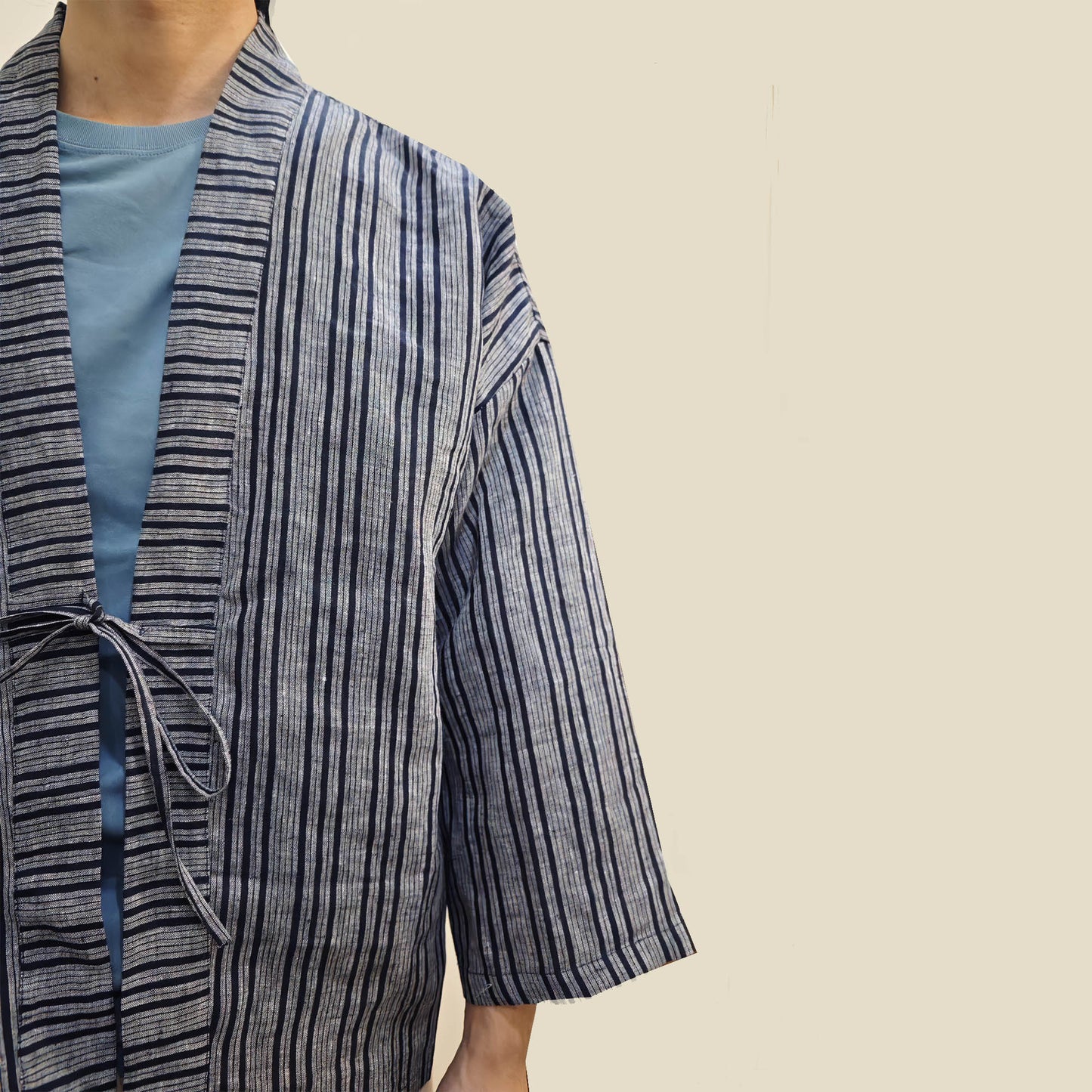 Linen kimono style summer top Yarn dyed striped linen light weight Haori top