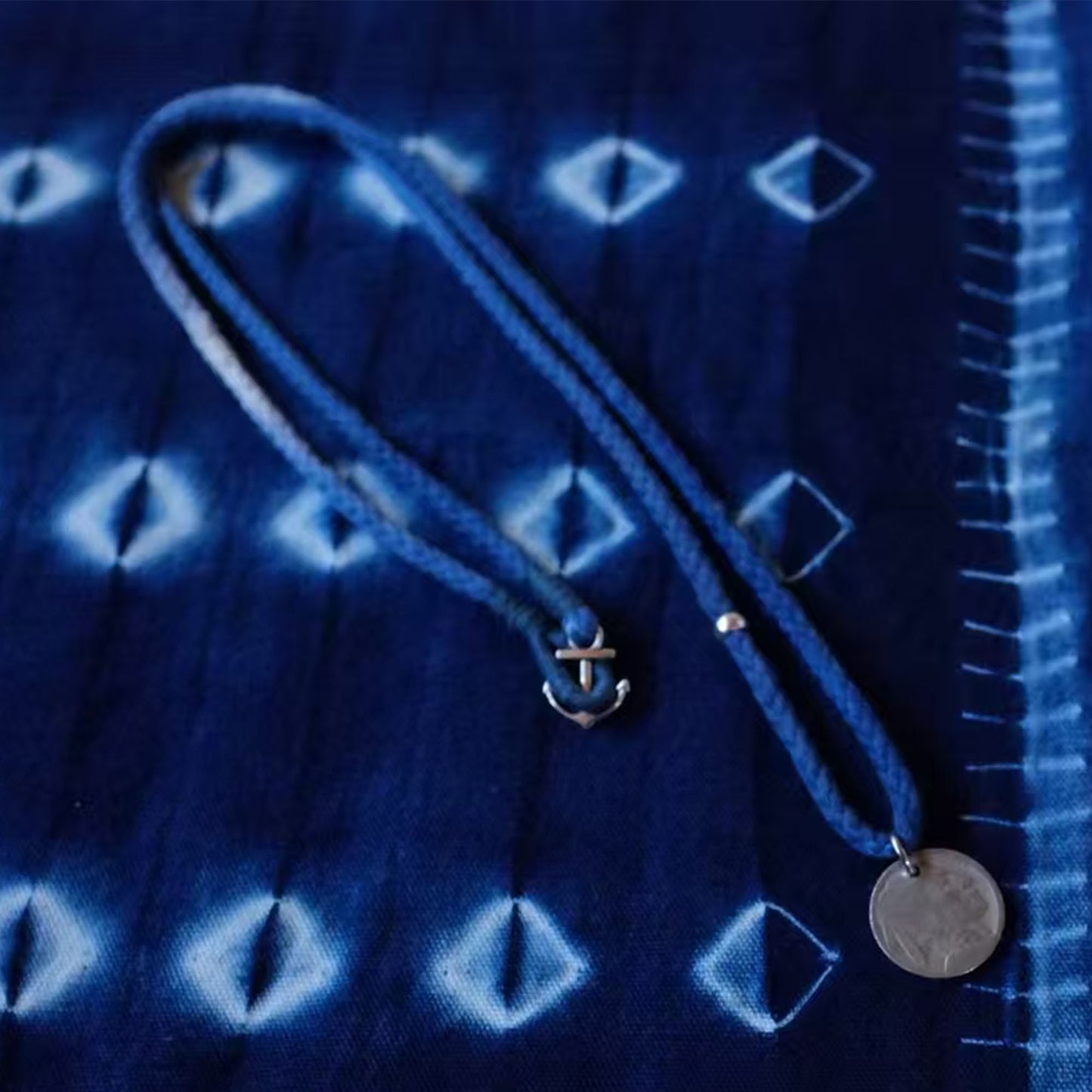 Coin necklace tie dye cotton braided bracelet with silver beads and coins
