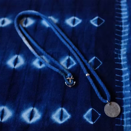 Coin necklace tie dye cotton braided bracelet with silver beads and coins