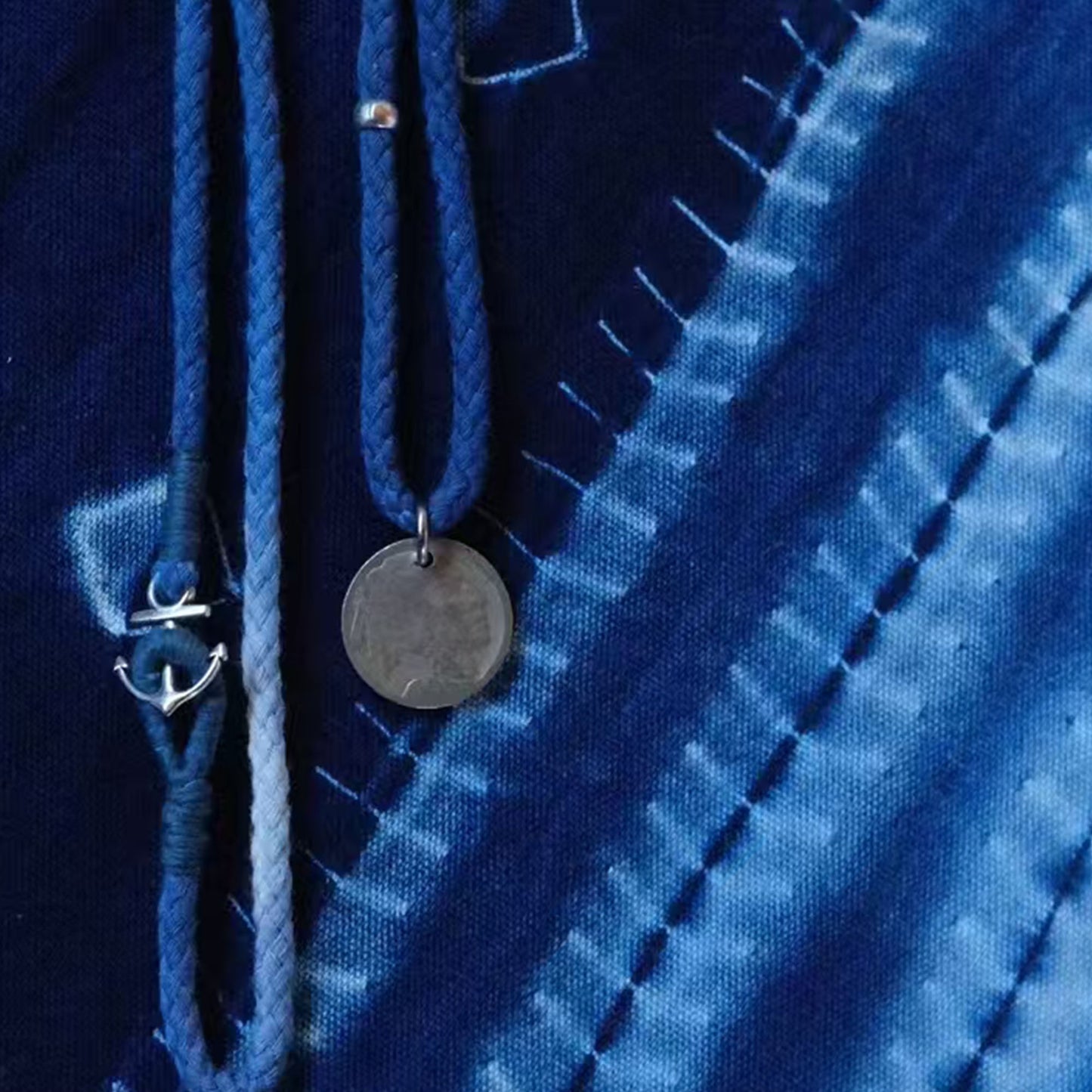 Coin necklace tie dye cotton braided bracelet with silver beads and coins