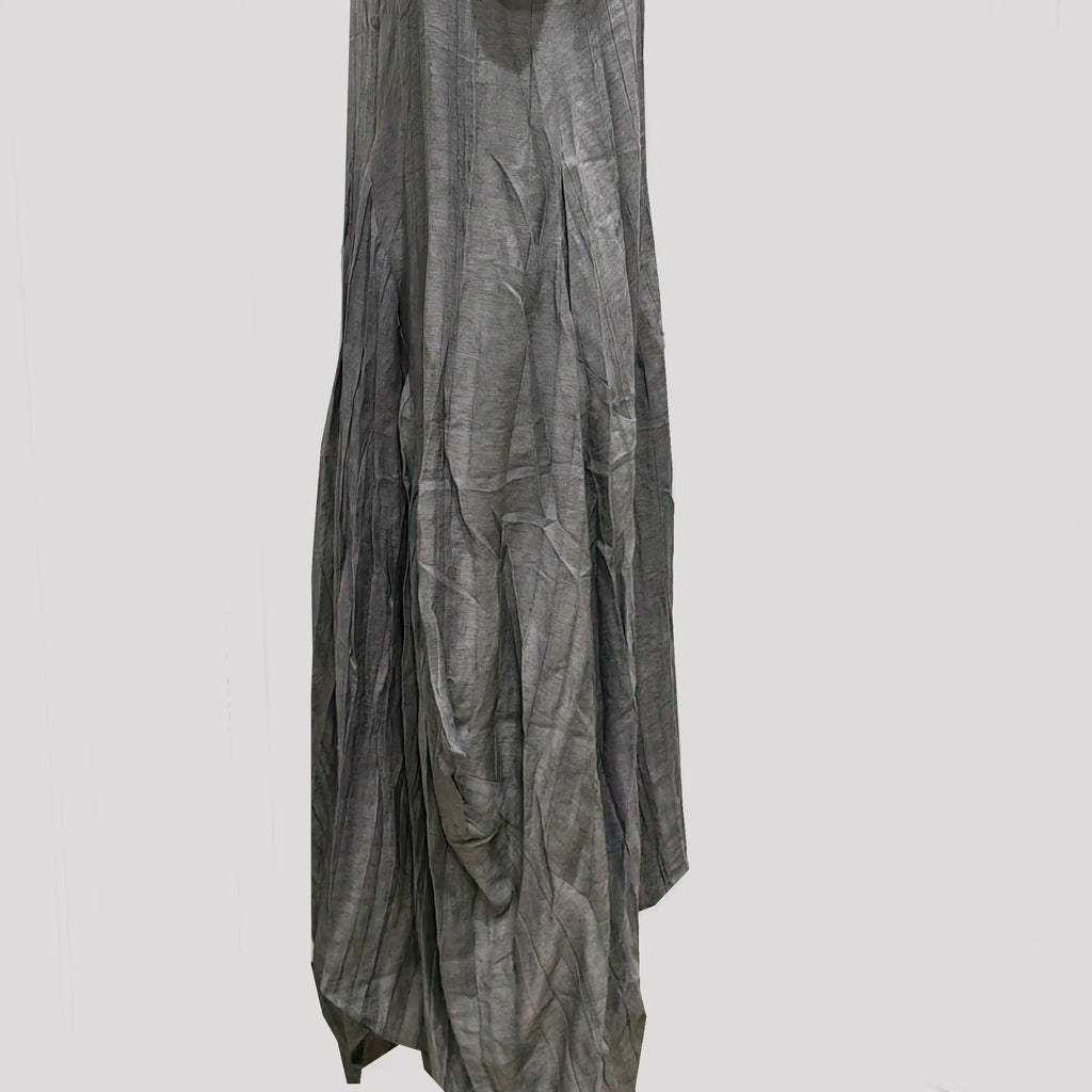 Assymmetrical Creased Linen Gray color plant dyed color slip dress Linen tencel fabric
