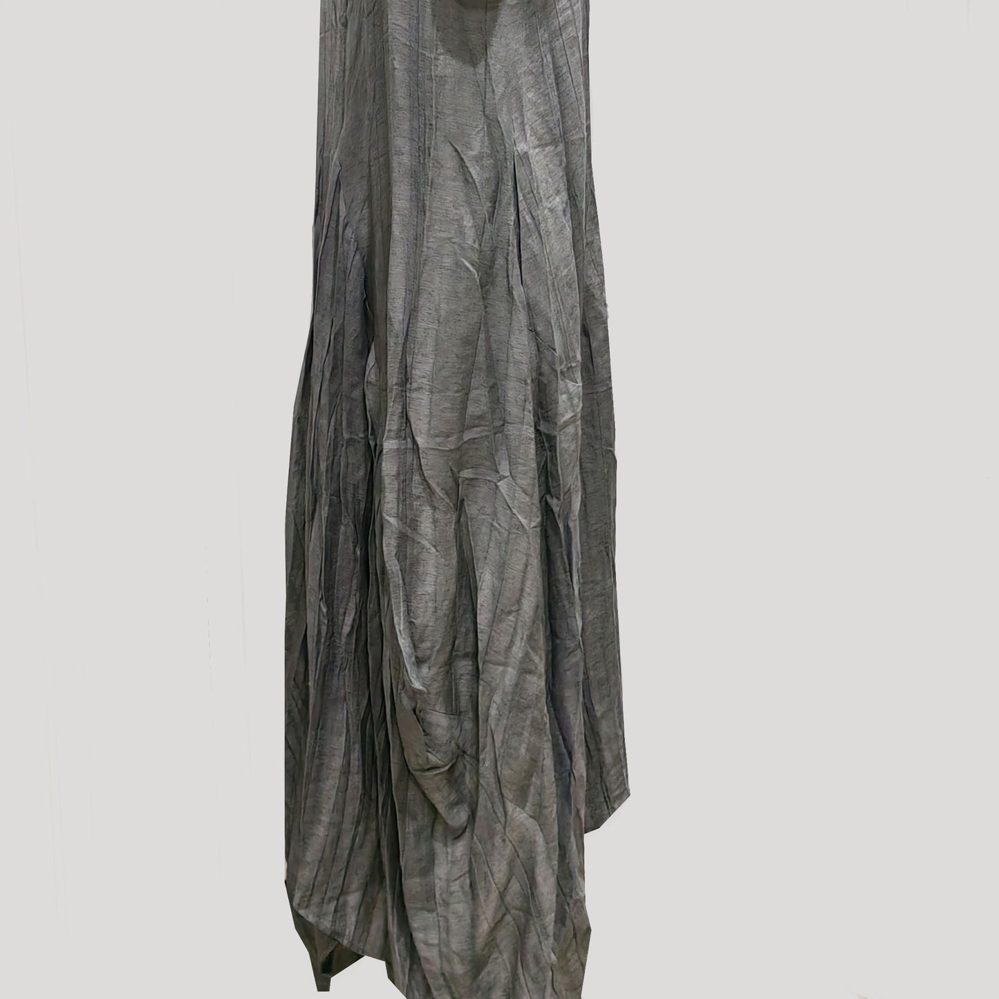 Assymmetrical Creased Linen Gray color plant dyed color slip dress Linen tencel fabric