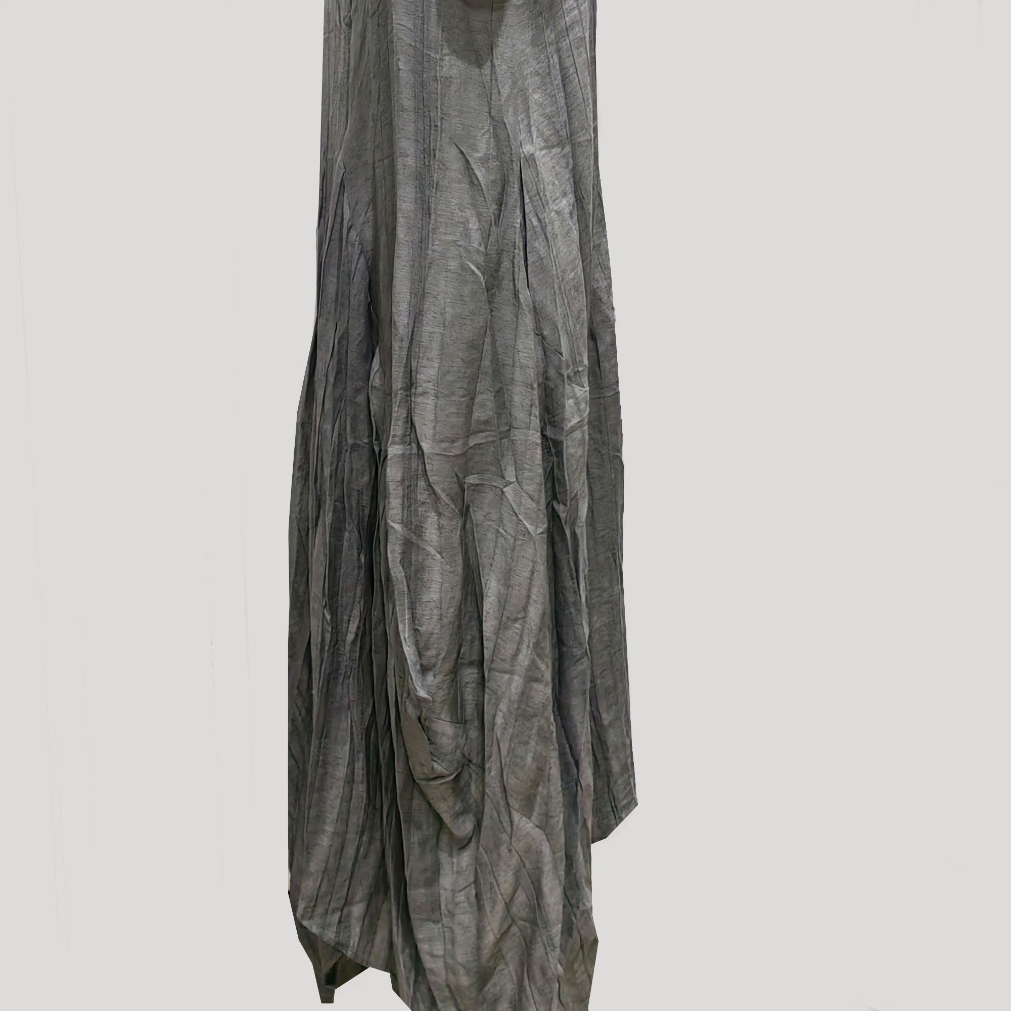 Assymmetrical Creased Linen Gray color plant dyed color slip dress Linen tencel fabric