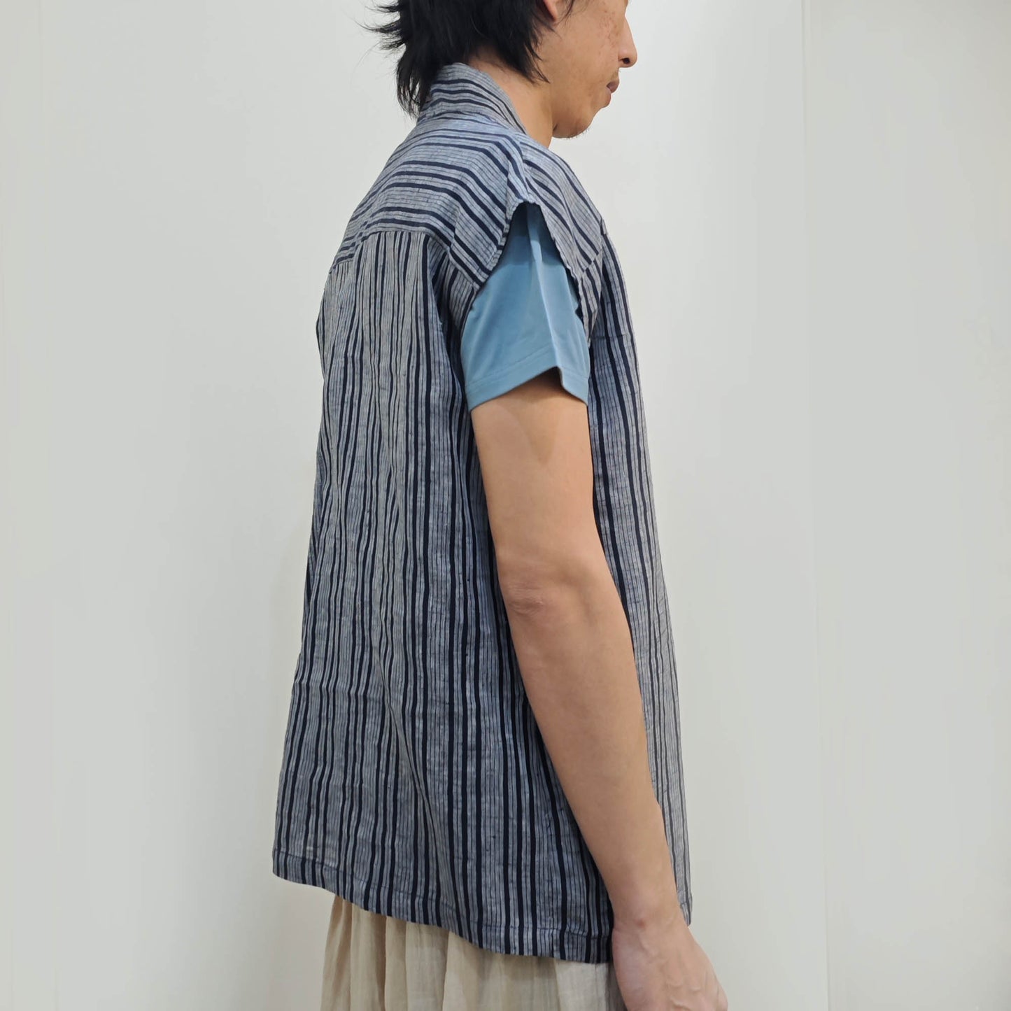 Linen kimono style summer vest Yarn dyed striped linen light weight Haori vest