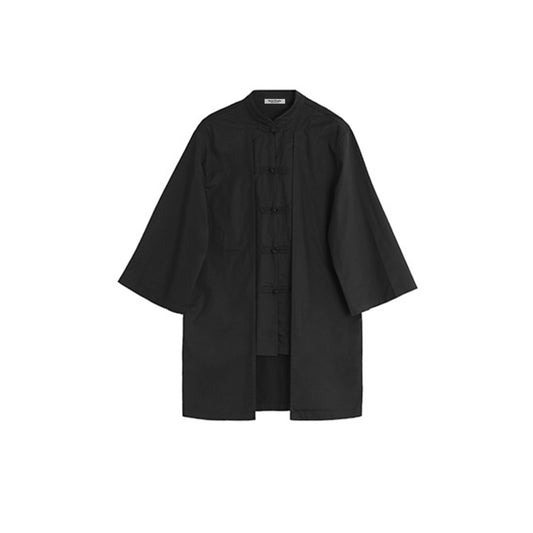 Black Hanfu Shirt Chinese Toggle Closure False Two-piece Design Spring Summer Cotton Shirt Modified Hanfu Chinese Top Neza Studio