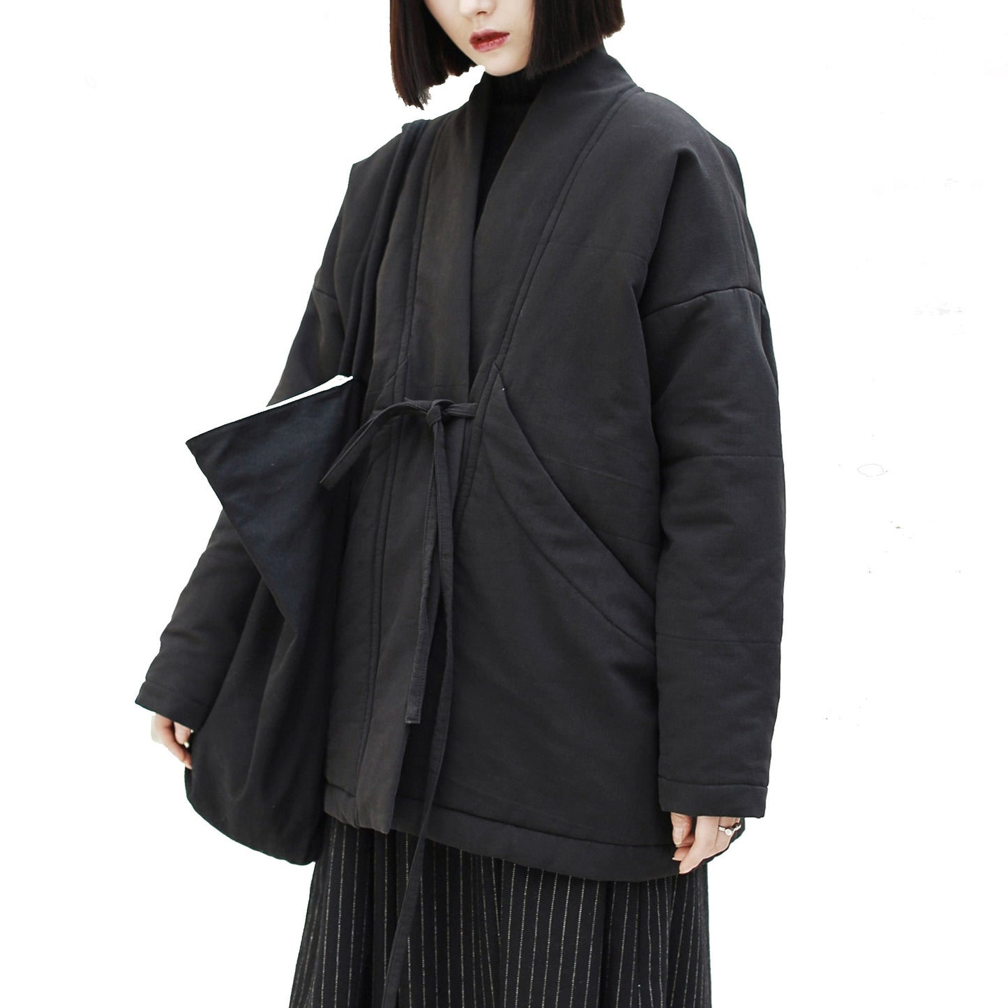 Padded coat extra large pocket oversize padded kimono coat black winter kimono coat custom size available