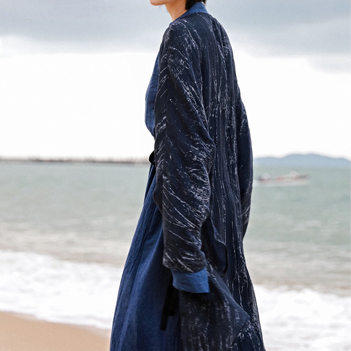 Hanfu, Haori, Blue Kimono 3PCS Set Japanese Style Robe Chinese Hanfu Dress Modified Hanfu Neza Studio Maxi Kimono Dress OBI belt Indigo