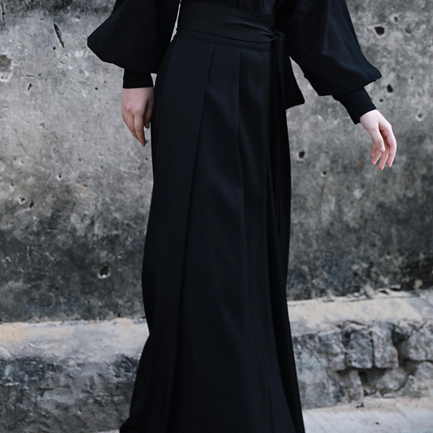 Black Hanfu Skirt Maxi Skirt Long hanfu skirt Hanfu half wrap skirt pleated skirt Skirt with waist belt long black skirt hakuma style skirt