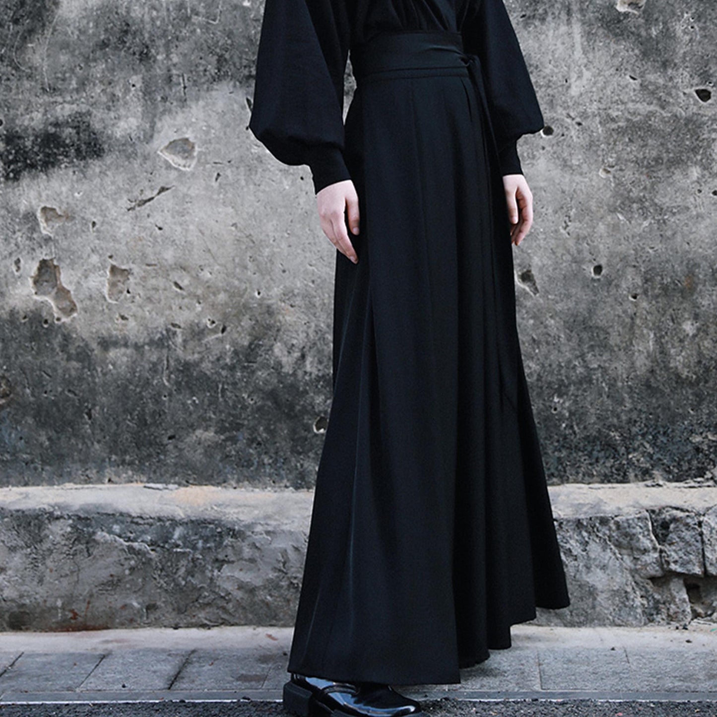 Black Hanfu Skirt Maxi Skirt Long hanfu skirt Hanfu half wrap skirt pleated skirt Skirt with waist belt long black skirt hakuma style skirt