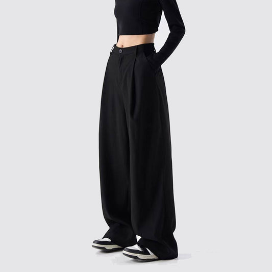 Black Suit Pants Loose Fit Trousers Wide Leg Soft Acetate Pants Neza Studio Long Trousers Unisex Pants Minimalist Style button closure