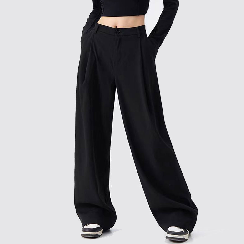 Black Suit Pants Loose Fit Trousers Wide Leg Soft Acetate Pants Neza Studio Long Trousers Unisex Pants Minimalist Style button closure