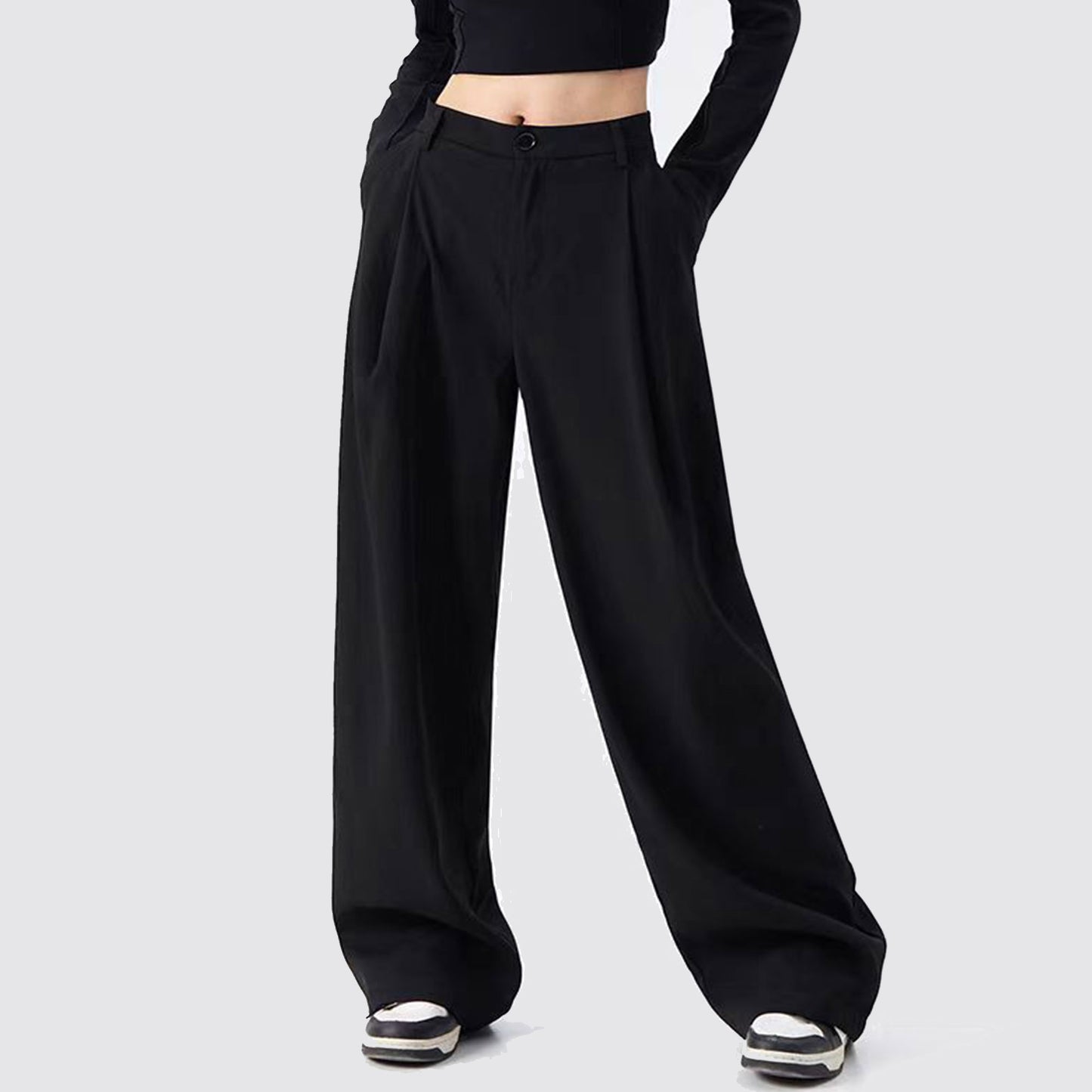 Black Suit Pants Loose Fit Trousers Wide Leg Soft Acetate Pants Neza Studio Long Trousers Unisex Pants Minimalist Style button closure