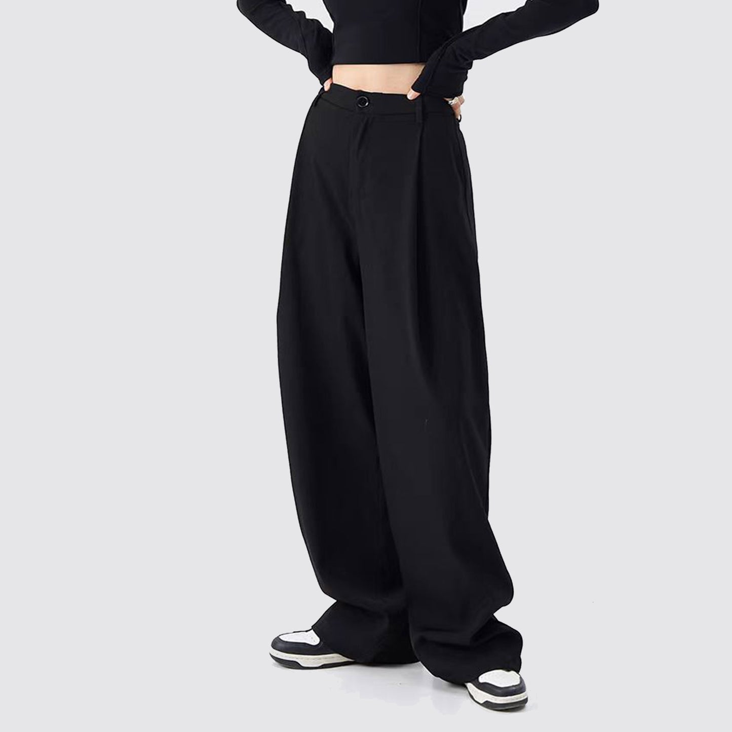 Black Suit Pants Loose Fit Trousers Wide Leg Soft Acetate Pants Neza Studio Long Trousers Unisex Pants Minimalist Style button closure