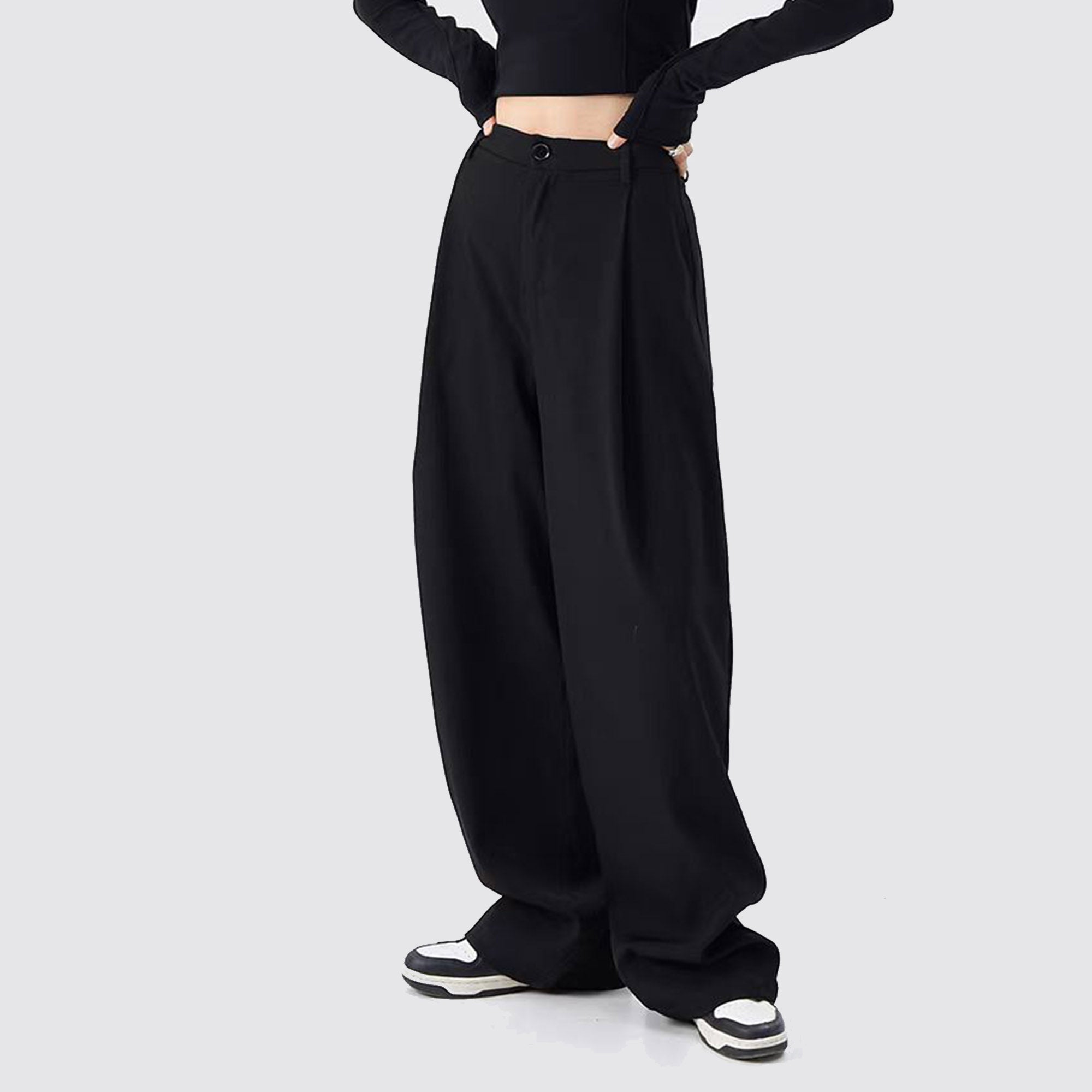 Black Suit Pants Loose Fit Trousers Wide Leg Soft Acetate Pants Neza Studio Long Trousers Unisex Pants Minimalist Style button closure