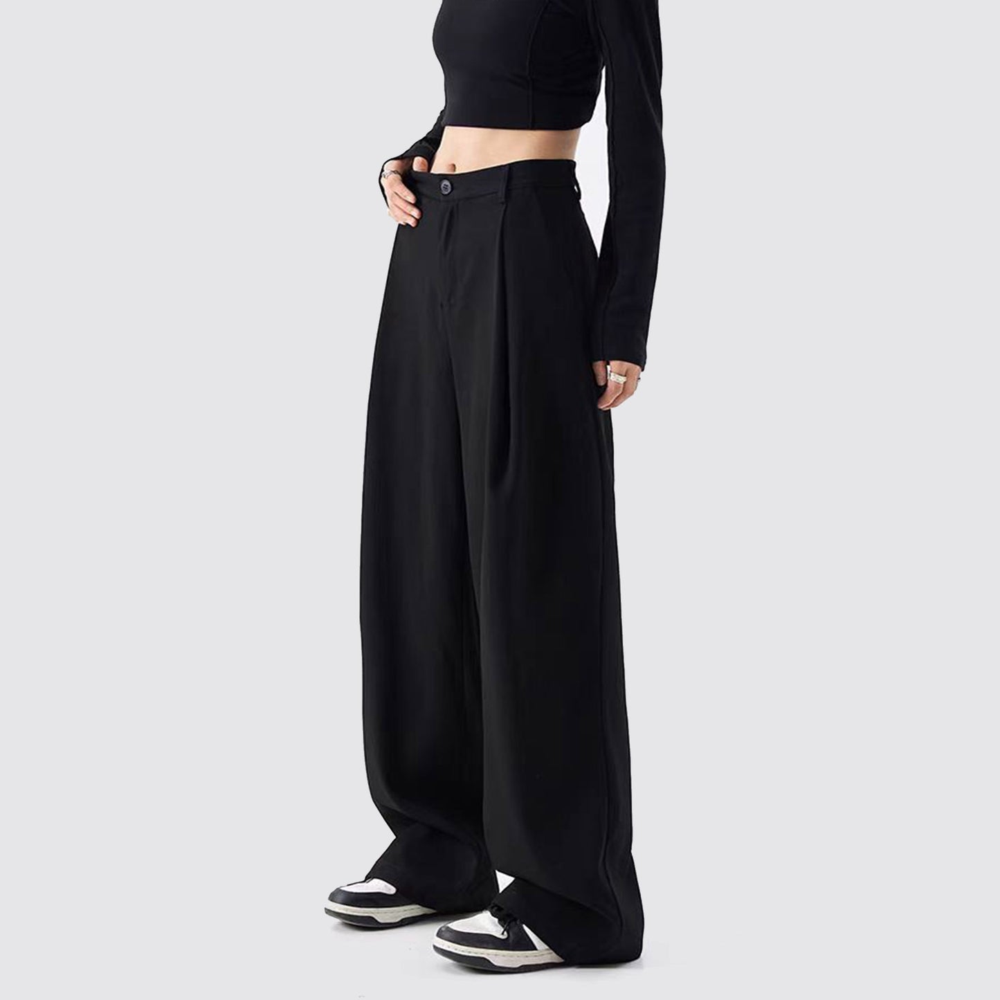 Black Suit Pants Loose Fit Trousers Wide Leg Soft Acetate Pants Neza Studio Long Trousers Unisex Pants Minimalist Style button closure