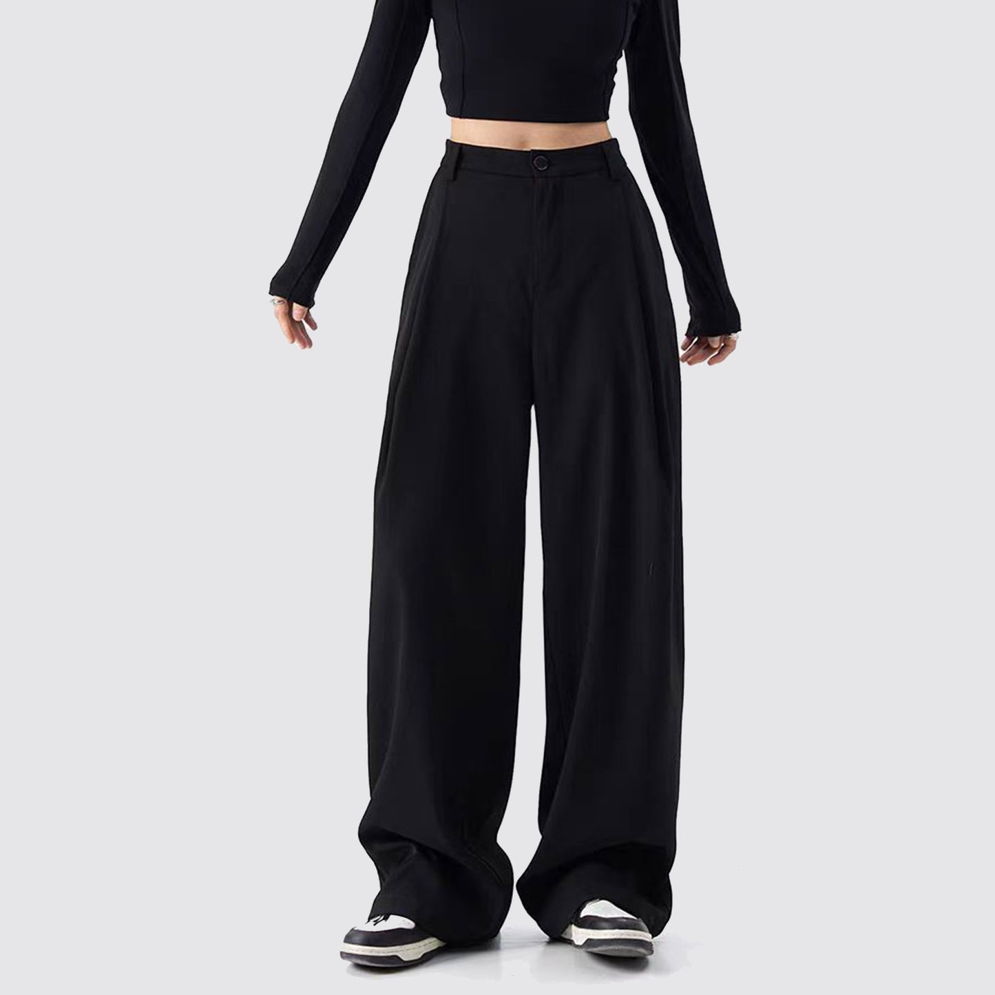 Black Suit Pants Loose Fit Trousers Wide Leg Soft Acetate Pants Neza Studio Long Trousers Unisex Pants Minimalist Style button closure