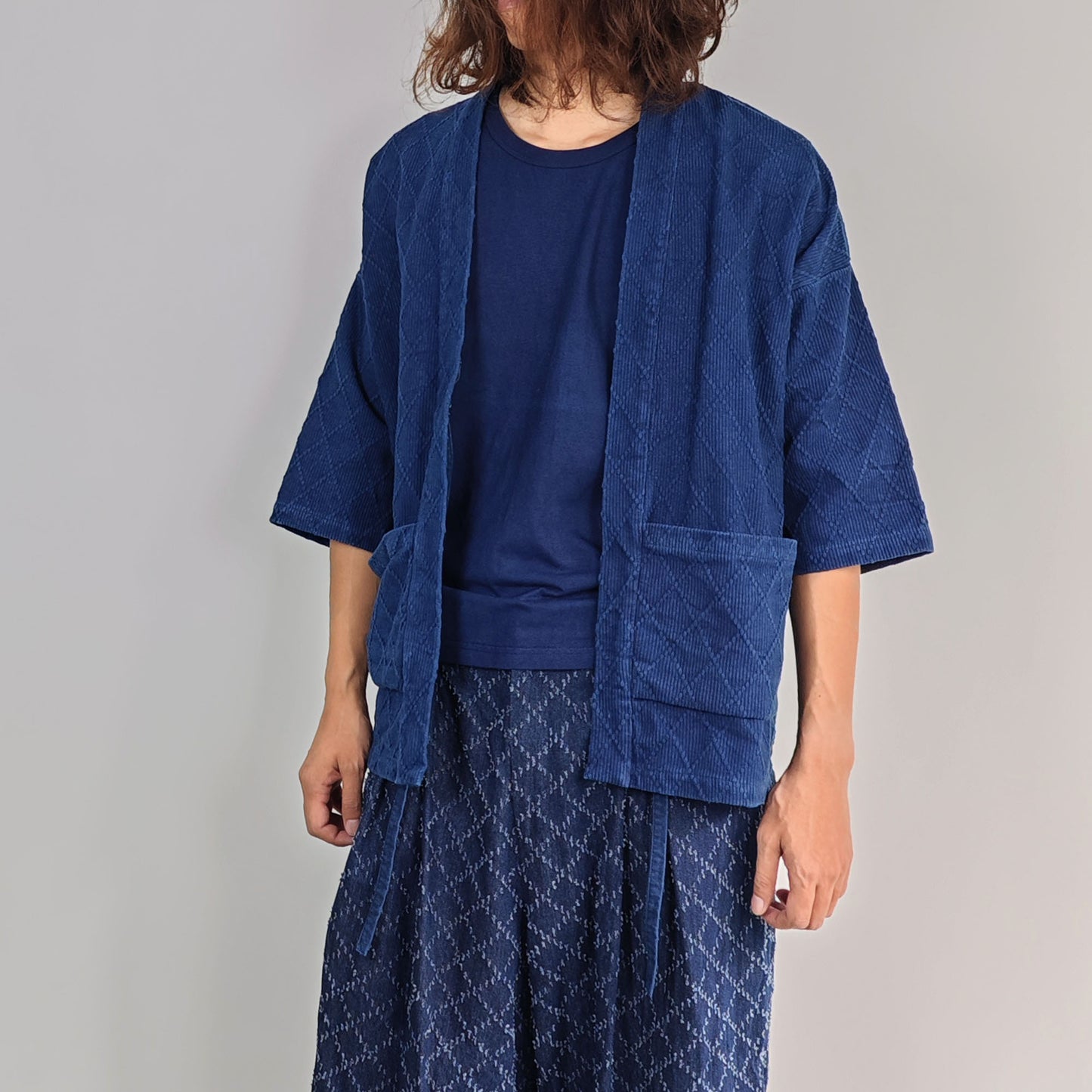 Natural Indigo Dyeing kimono jacket half sleeves sashiko cotton kimono jacket unisex kimono jacket
