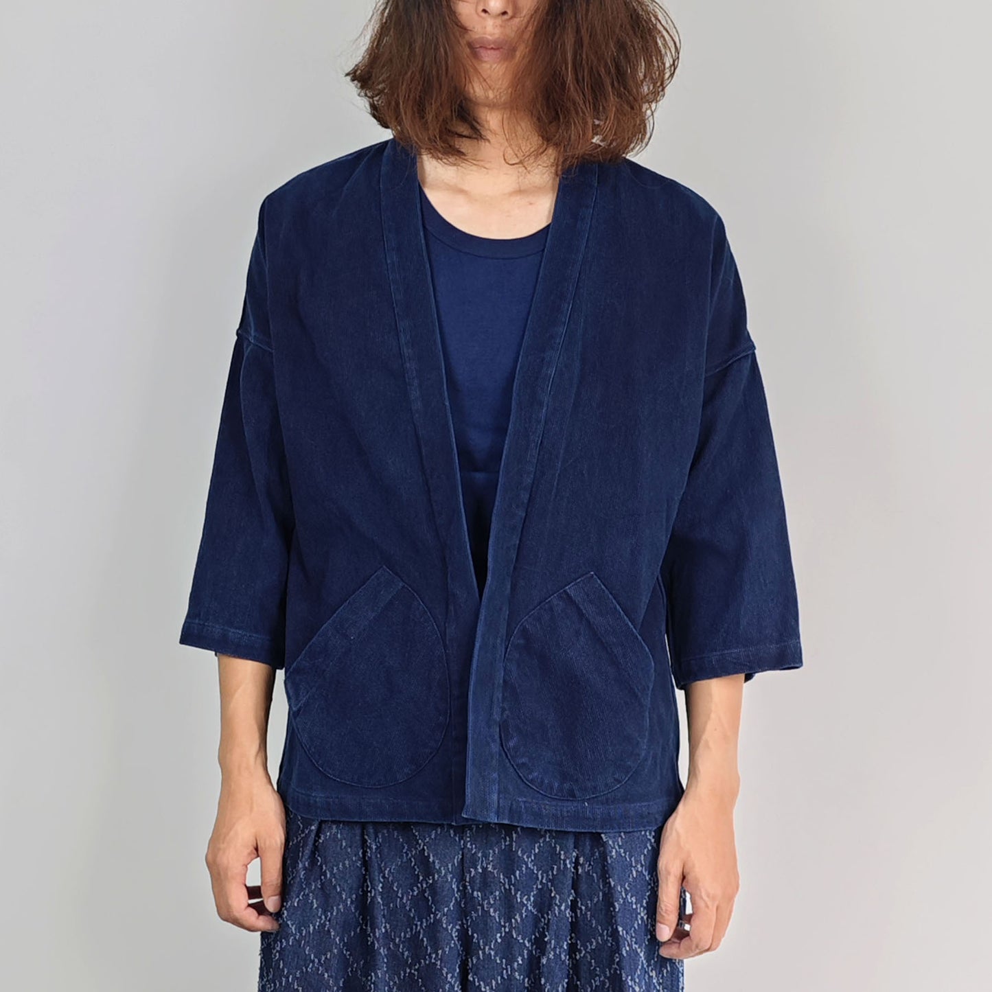 Indigo kimono plant dyed indigo kimono jacket 3/4 sleeves kimono jacket woad dyed kimono
