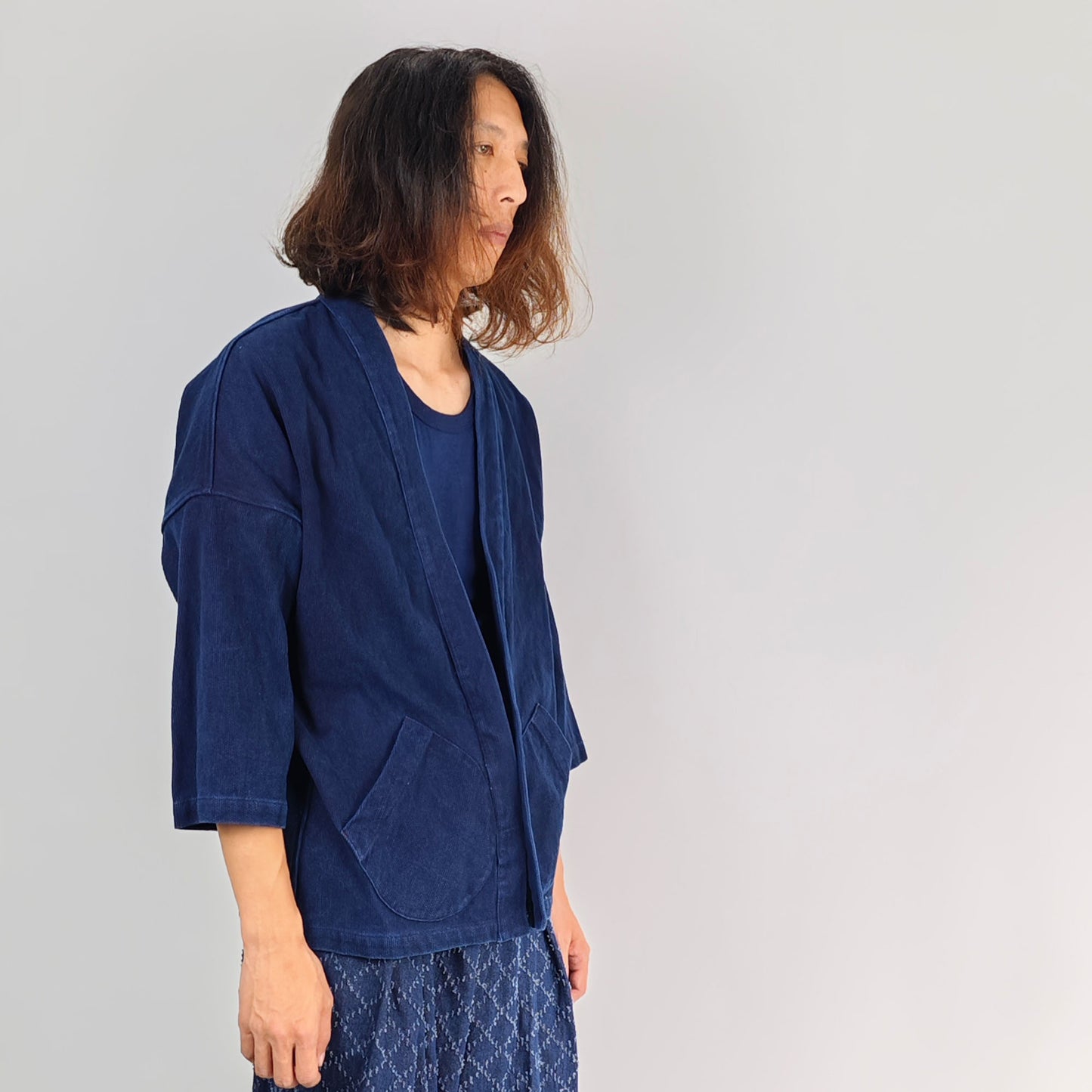 Indigo kimono plant dyed indigo kimono jacket 3/4 sleeves kimono jacket woad dyed kimono