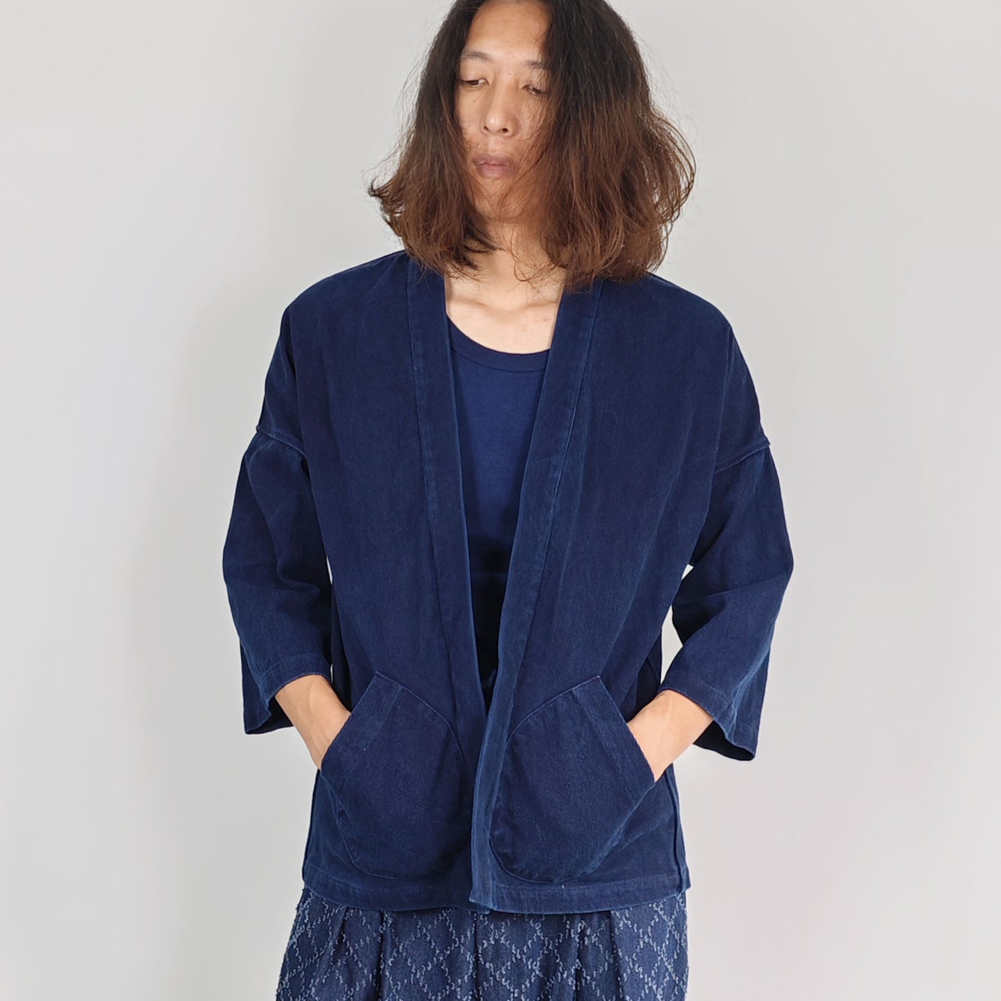 Indigo kimono plant dyed indigo kimono jacket 3/4 sleeves kimono jacket woad dyed kimono