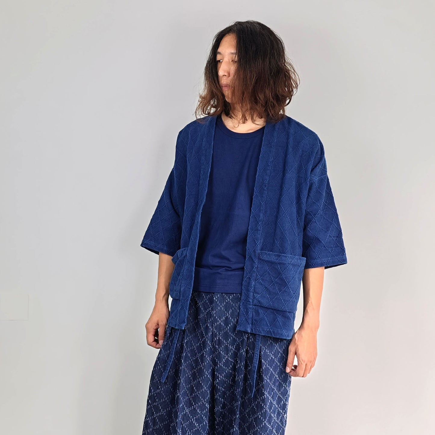 Natural Indigo Dyeing kimono jacket half sleeves sashiko cotton kimono jacket unisex kimono jacket