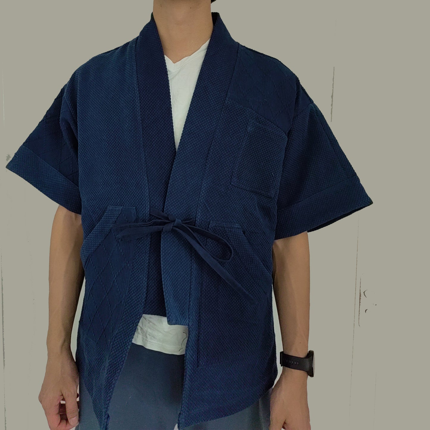 Indigo Blue short sleeves kimono top plant dyed kimono Japanese sashiko fabric cotton kimono sashiko kimono hand dyed kimono