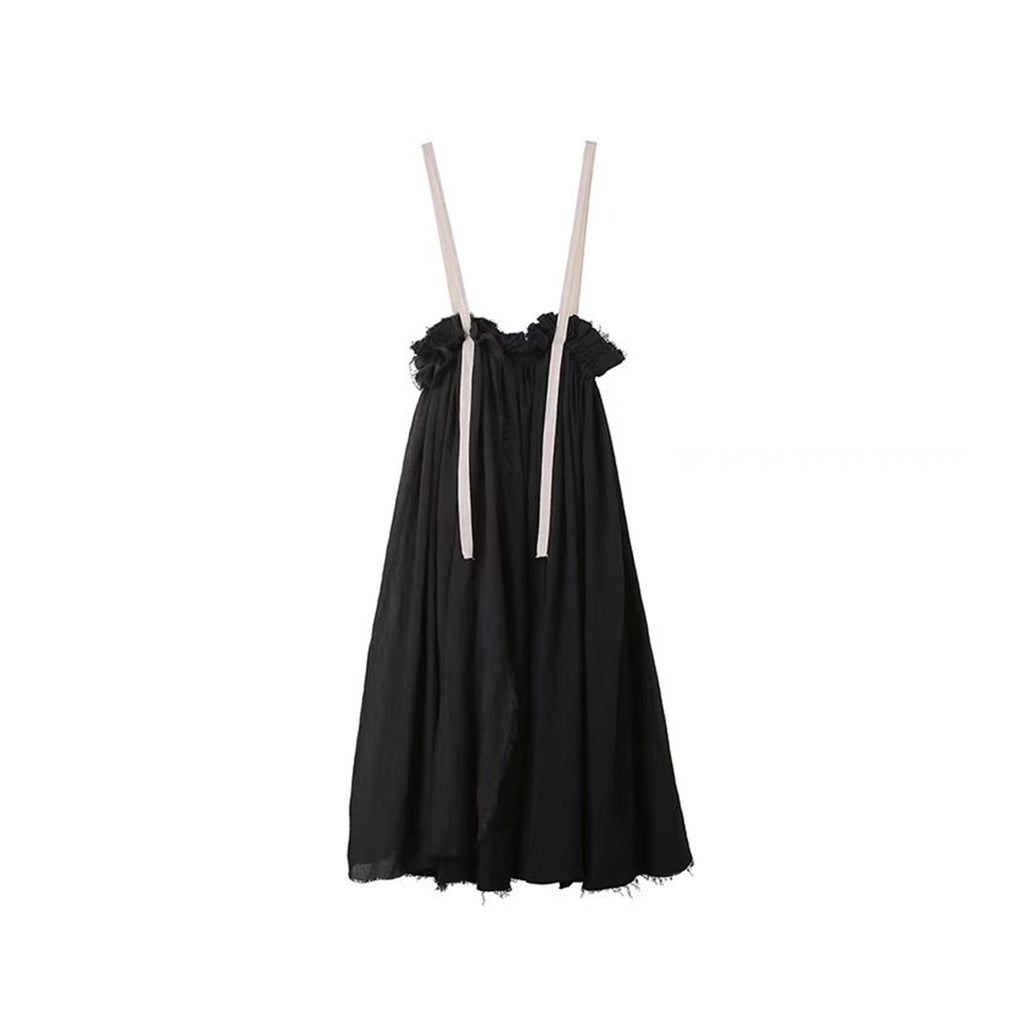 Cotton Linen skirt white linen skirt with suspenders straps raw edged linen skirt