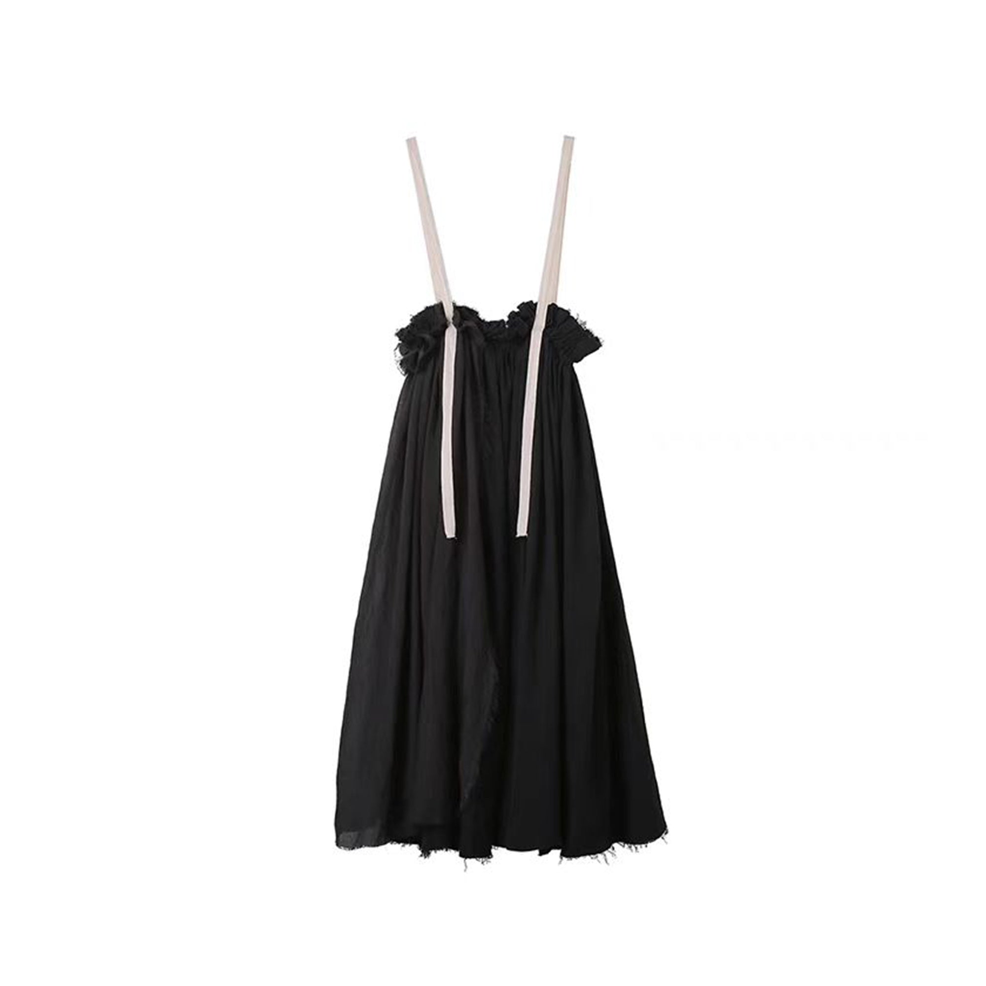 Cotton Linen skirt white linen skirt with suspenders straps raw edged linen skirt
