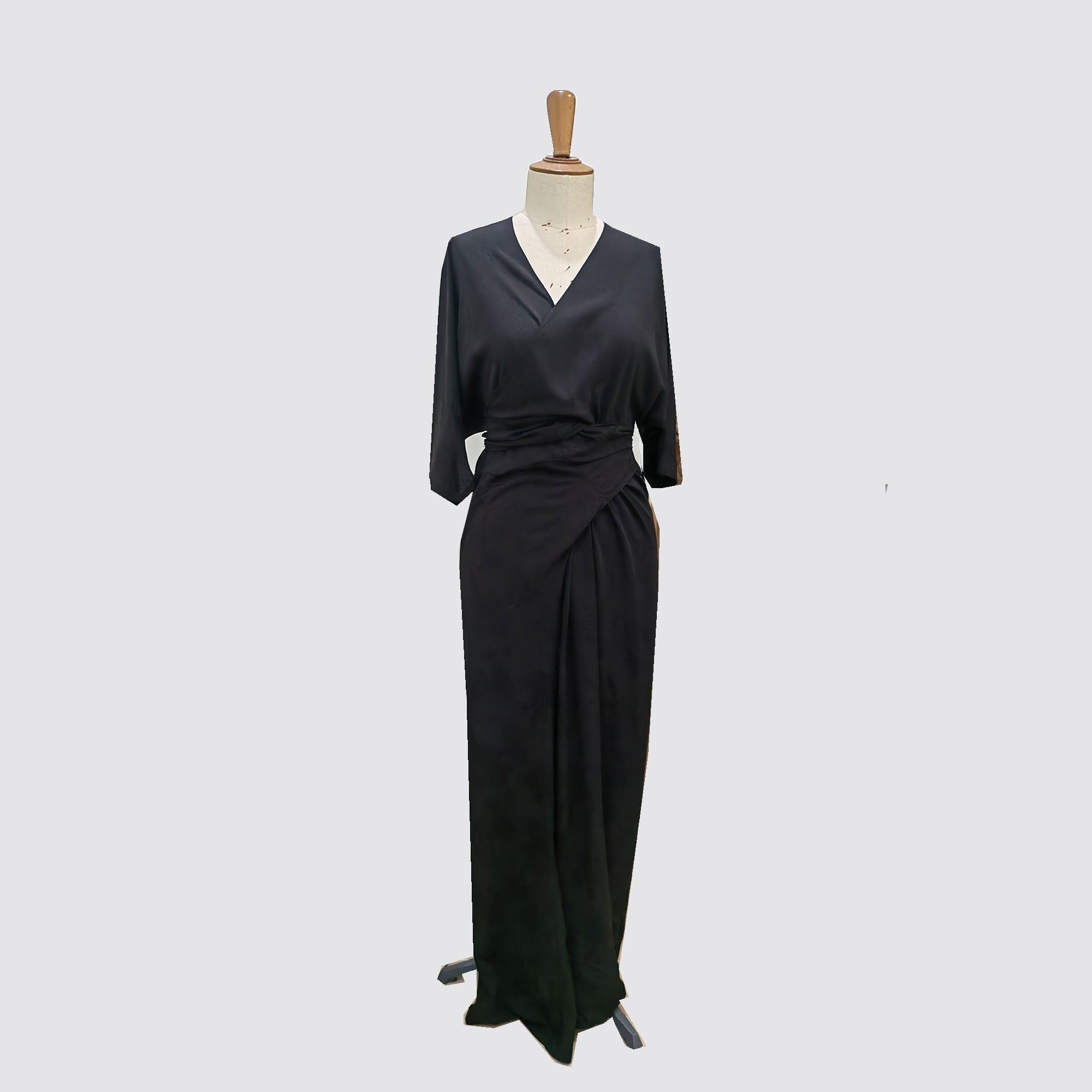 Rayon dress wrap dress extra length front cross wrap up dress