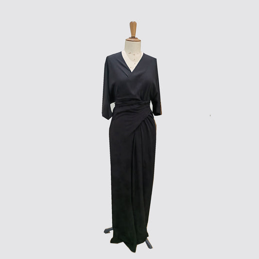 Rayon dress wrap dress extra length front cross wrap up dress