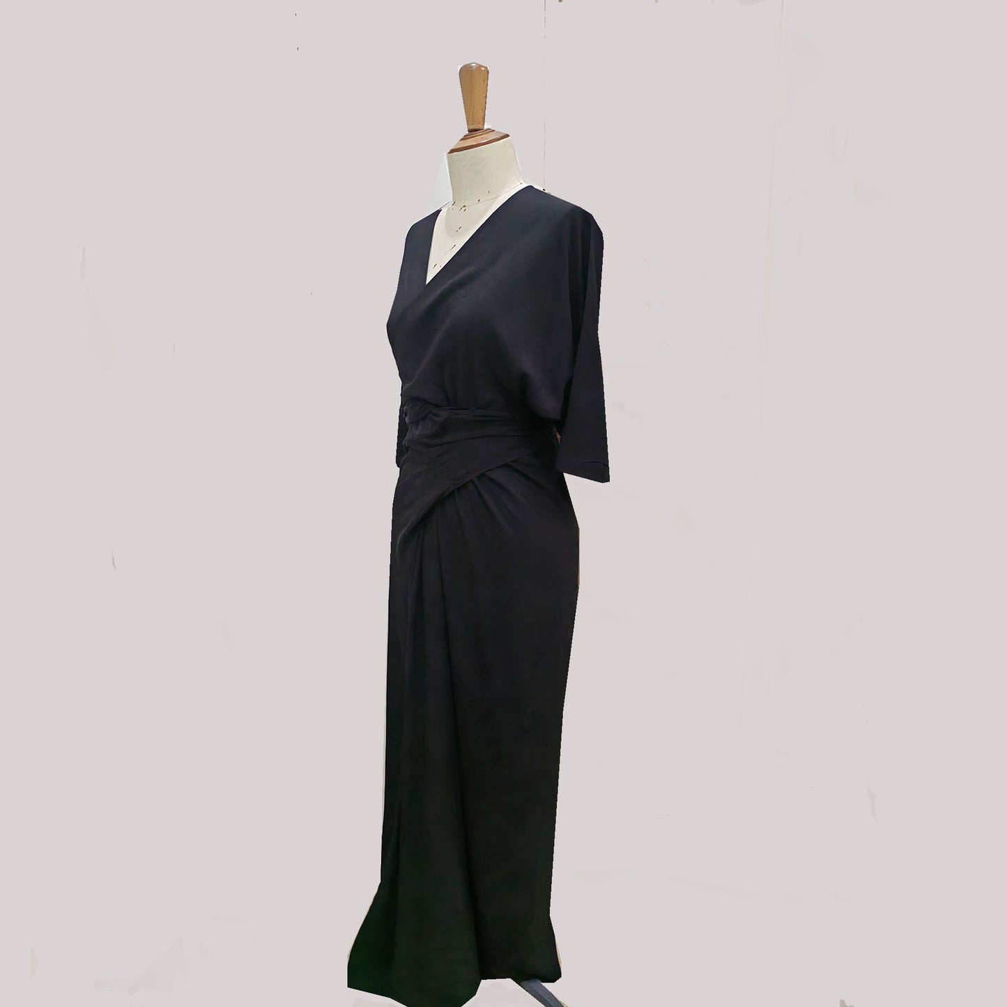 Rayon dress wrap dress extra length front cross wrap up dress