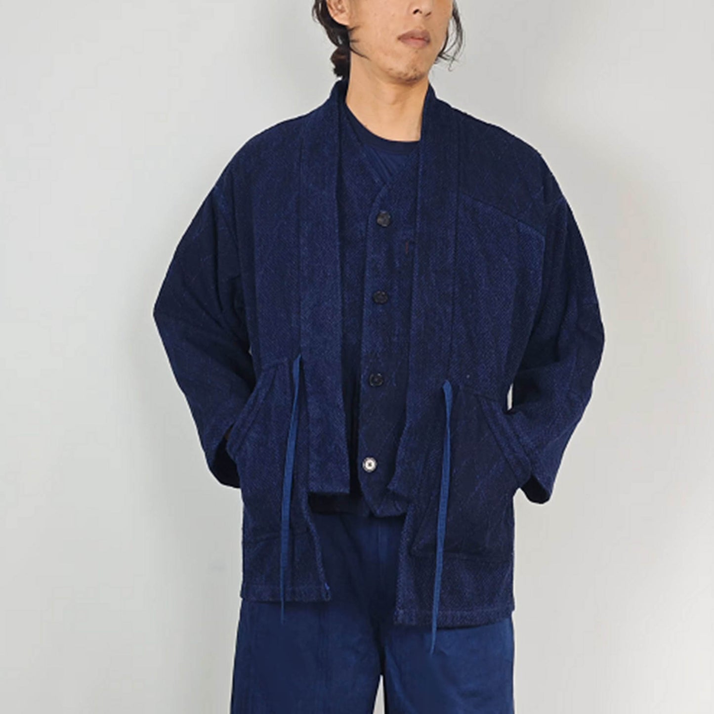 Neza Studio Noragi Jacket Japanese Jacket Kendogi Top Indigo Blue Jacket Sashiko Fabric CUSTOM MADE Kimono Jacket Japanese Clothing