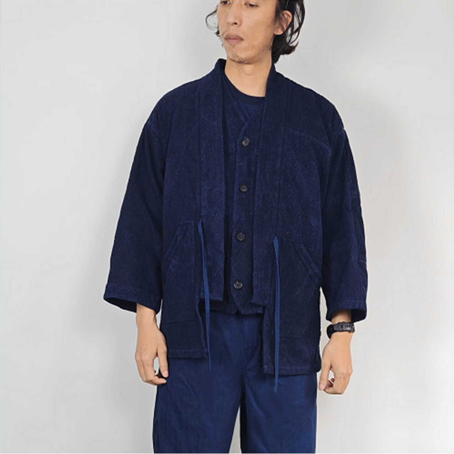 Neza Studio Noragi Jacket Japanese Jacket Kendogi Top Indigo Blue Jacket Sashiko Fabric CUSTOM MADE Kimono Jacket Japanese Clothing