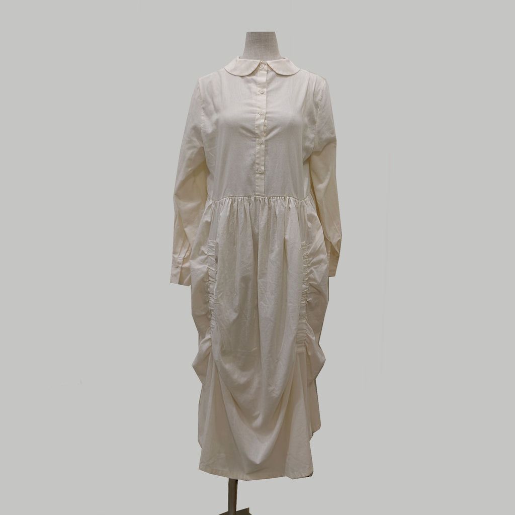 Peter Pan collar cotton shirt soft cotton voile fabric with gethers and bow details